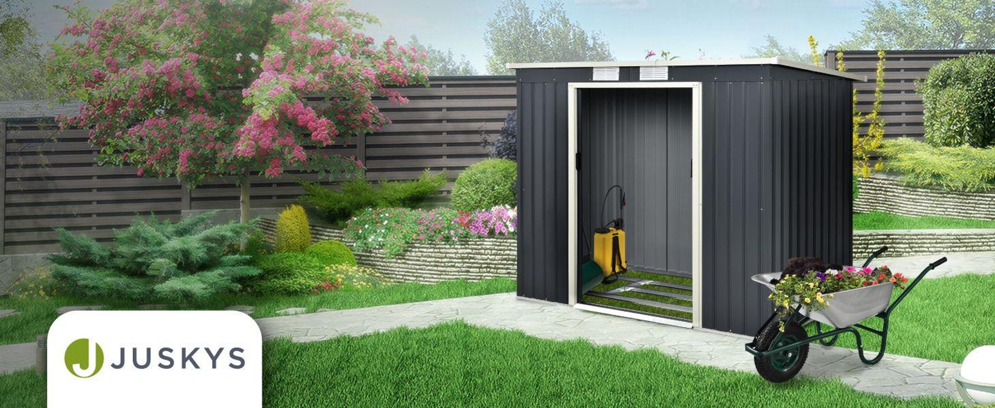 Juskys Metall Gerätehaus M mit Pultdach, Schiebetür & Fundament - 4m³ - Anthrazit