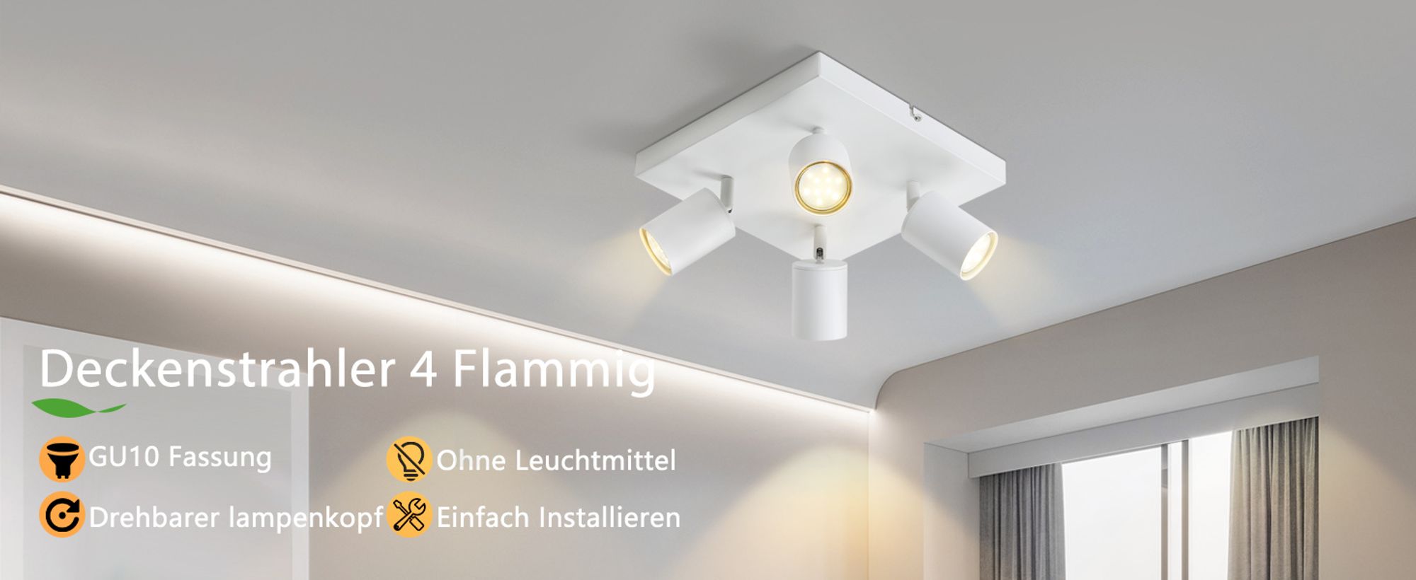 ZMH LED Deckenleuchte Weiß Deckenstrahler: GU10 Deckenlampe 4 Flammig 330°Schwenkbar Deckenspots Industrial Modern für Wohnzimmer Schlafzimmer Küche Flur