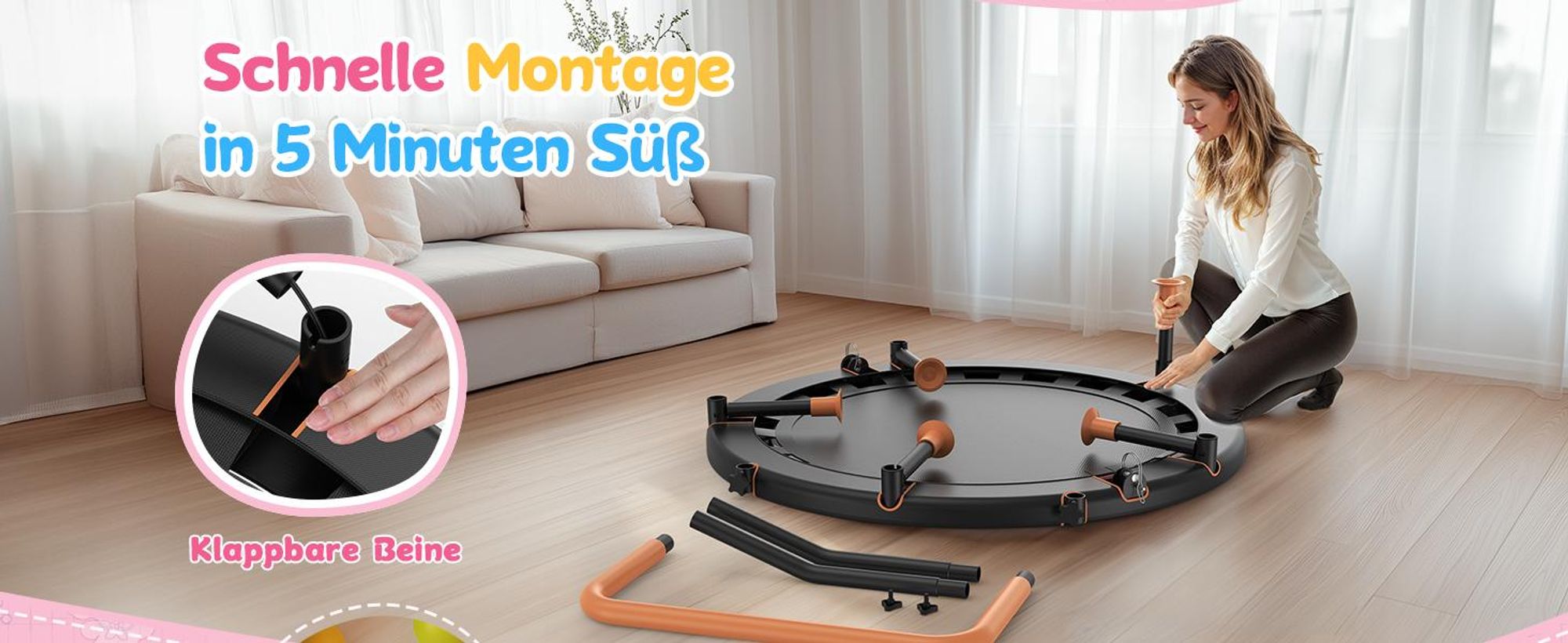 BCAN 91 cm Kindertrampolin für 1–6 Jahre, platzsparend klappbares Innentrampolin mit ASTM-, stabiler Schaumgriff, lückenlose dicke Siche