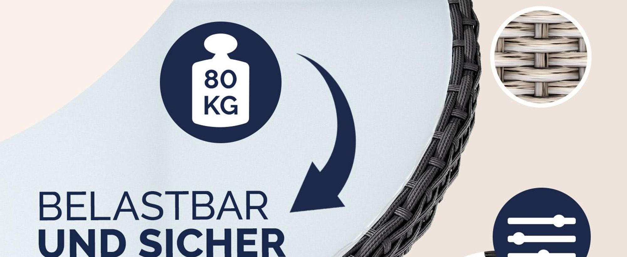 CASARIA® Gartentisch Polyrattan Wetterfest Rund Klein 80cm Grau Glas Tischplatte 80kg Belastbar Outdoor Terrasse Balkon Bistro Tisch Beistelltisch