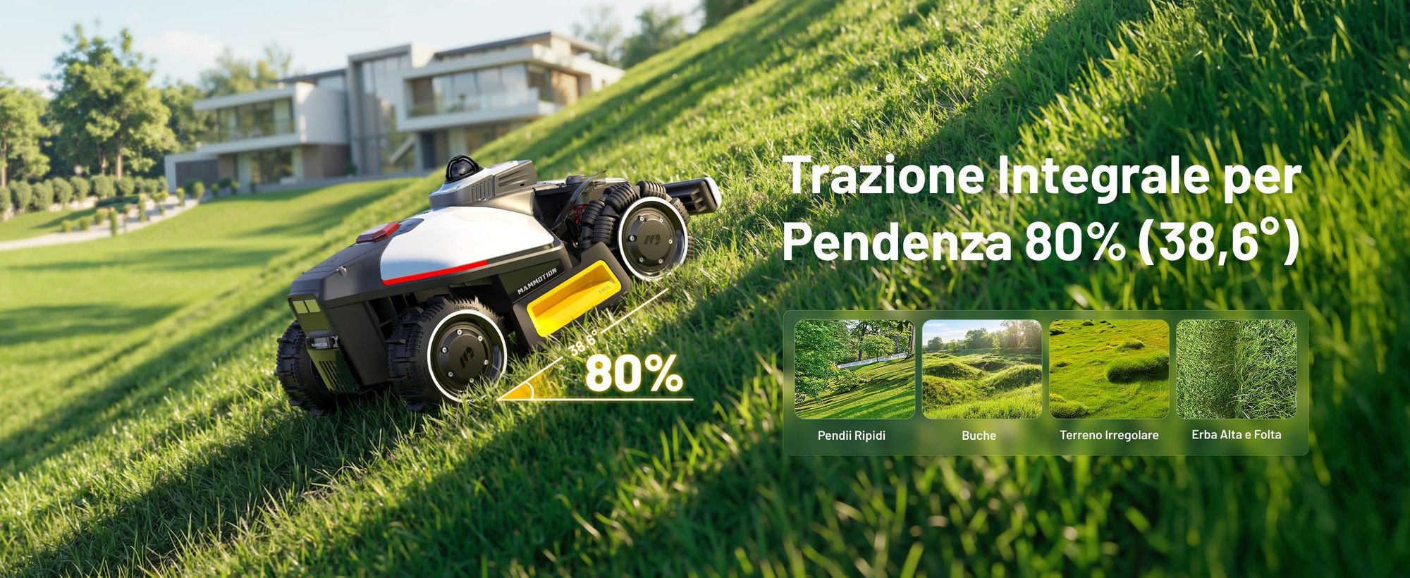 Robot tagliaerba Mammotion LUBA Mini 2 AWD 1500, senza filo, fino a 1500 m², taglio bordi, DropMow, mappatura, Modulo 4G, APP