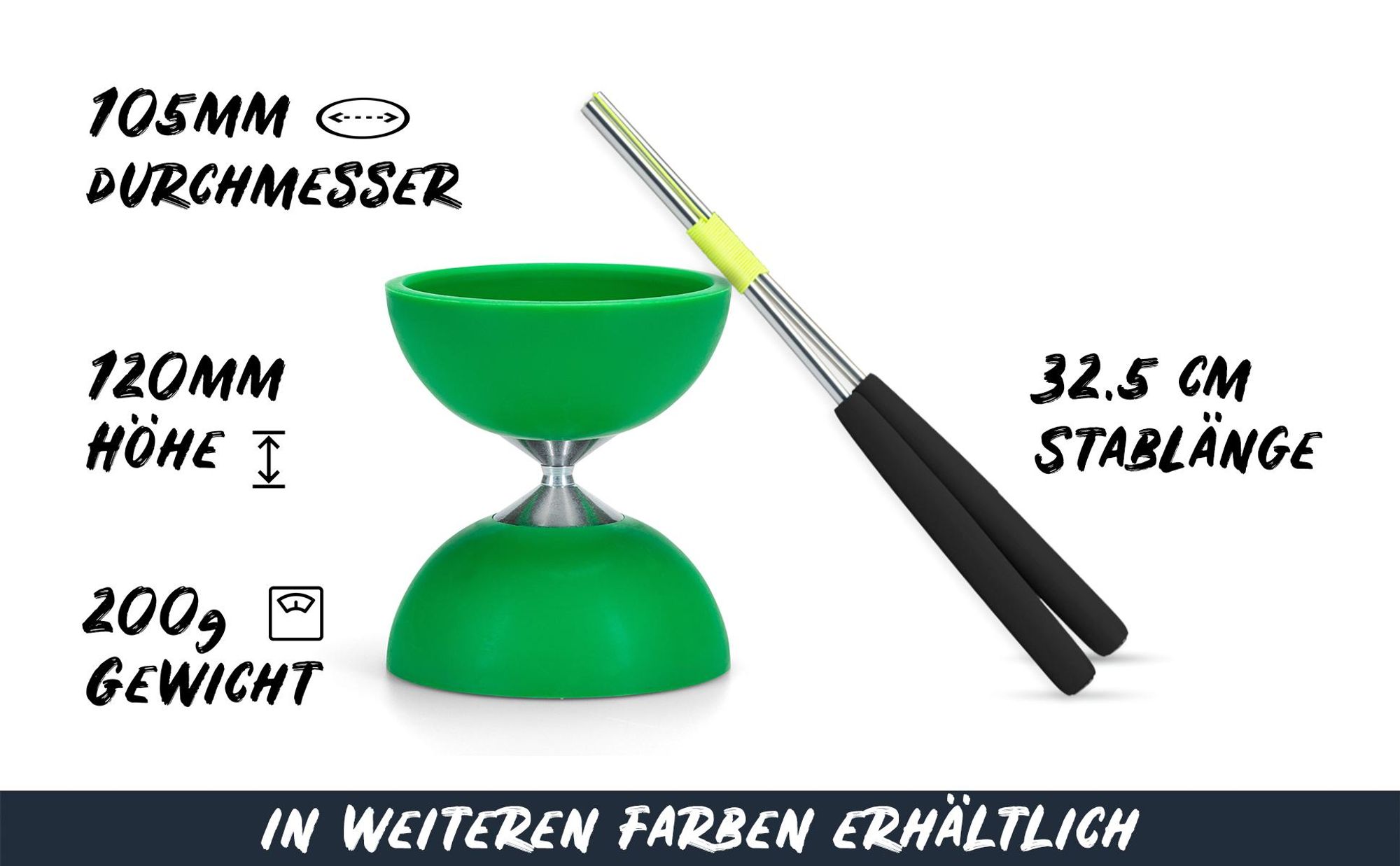 Diabolo Freizeit  Satz Basic mit Kugellagerachse | LED in turkis Grun farbe|Set mit robuster Konstruktion für Anfänger und Fortgeschrittene |