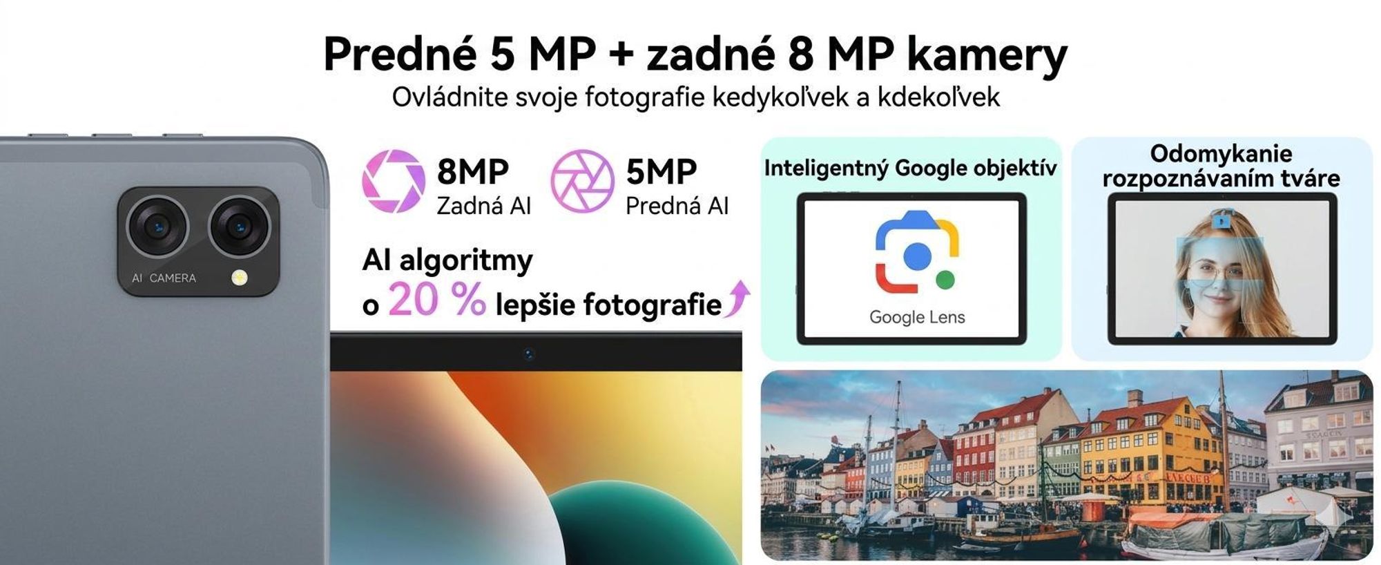 TABWEE T20 Android 16 tablet 10,1 palca, 24+256 GB s príslušenstvom tabletový počítač, Face ID, Widevine L1, 5G WiFi, Gemini AI, 8MP + 5MP, GPS