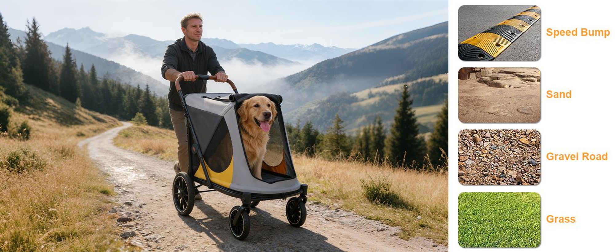 WISFOR Hundebuggy Faltbar, Hundewagen, Hundeanhänger Hundetasche mit verstellbar Griff