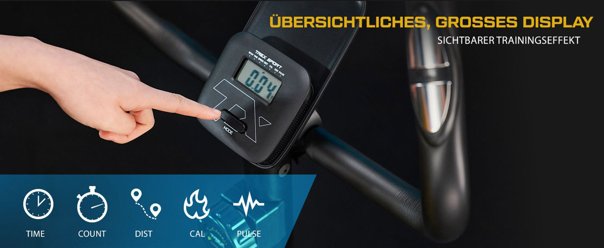 TREX SPORT Ergometer Heimtrainer Fahrrad für Zuhause TX-400MB RECK | Fitnessbike magnetisch bis 115kg | 8 Stufen, Pulssensoren, 8 Sitzhöhen, Grau