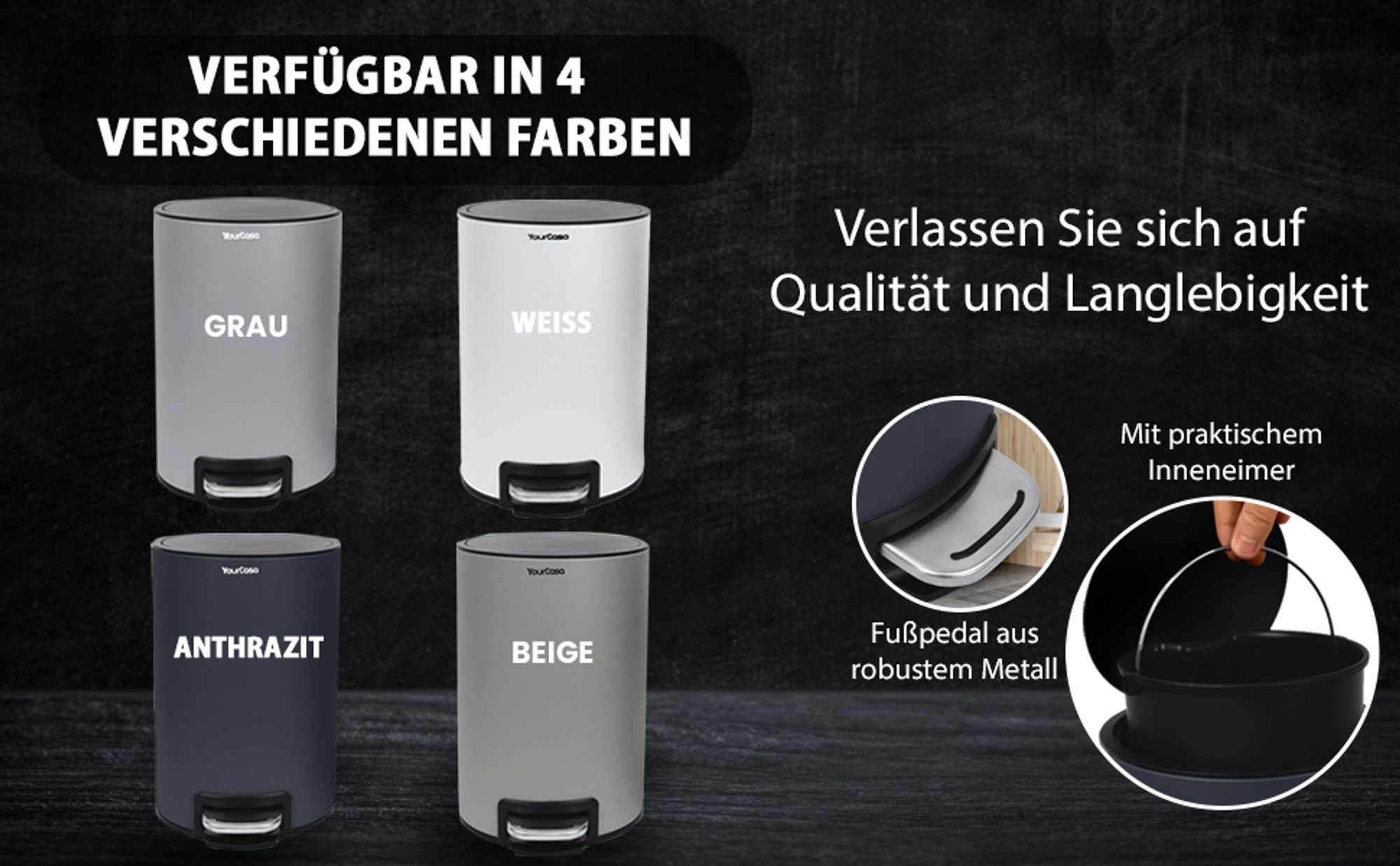 YourCasa Mülleimer Bad [5L] - Elegantes Design - Badezimmer Mülleimer Klein - Kosmetikeimer - Bad Mülleimer Grau