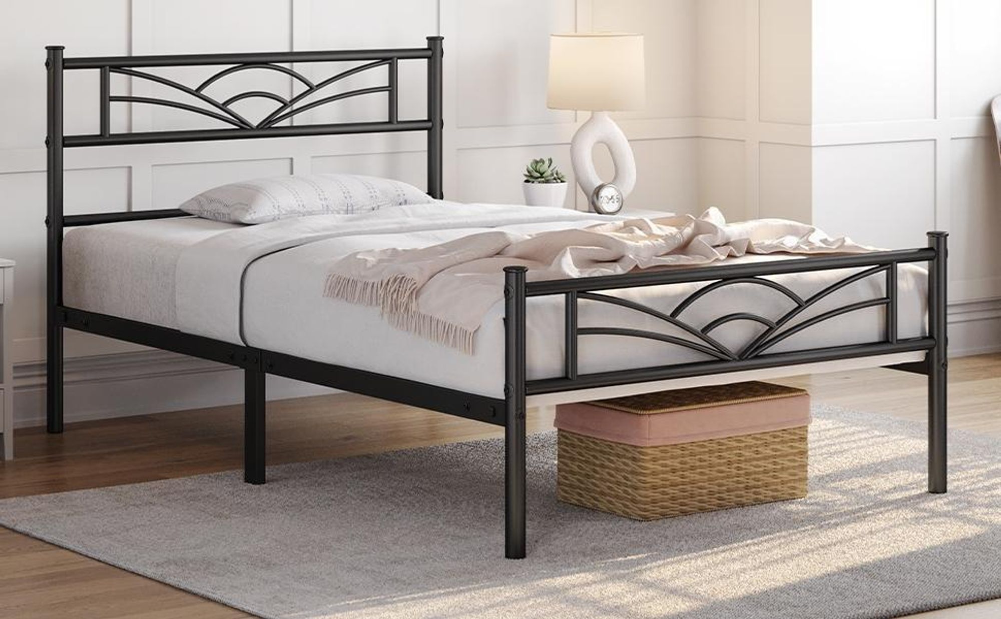 Yaheetech Metallbett Bettgestell 90 x 200 cm, Bettrahmen mit Wolkenmuster Kopfteil, Schwarz