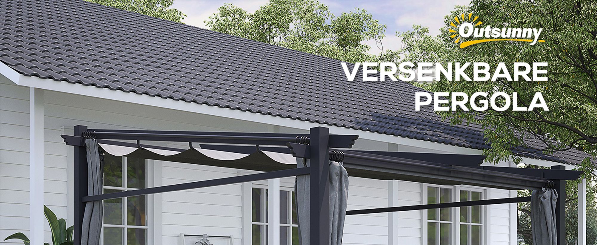 Outsunny Pergola 2,97 x 2,95 m Gartenpavillon mit Sonnendach, Seitenteilen