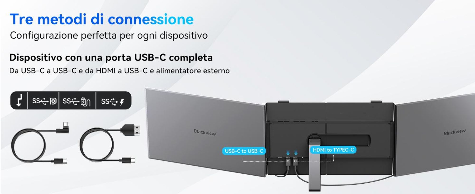 Blackview DCM6, monitor portatile da 14", monitor per laptop a doppio schermo, ultrasottile, FHD, compatibile con laptop da 13,3" a 17,3", ruotabile a 180°, compatibile con Windows/Mac/Android