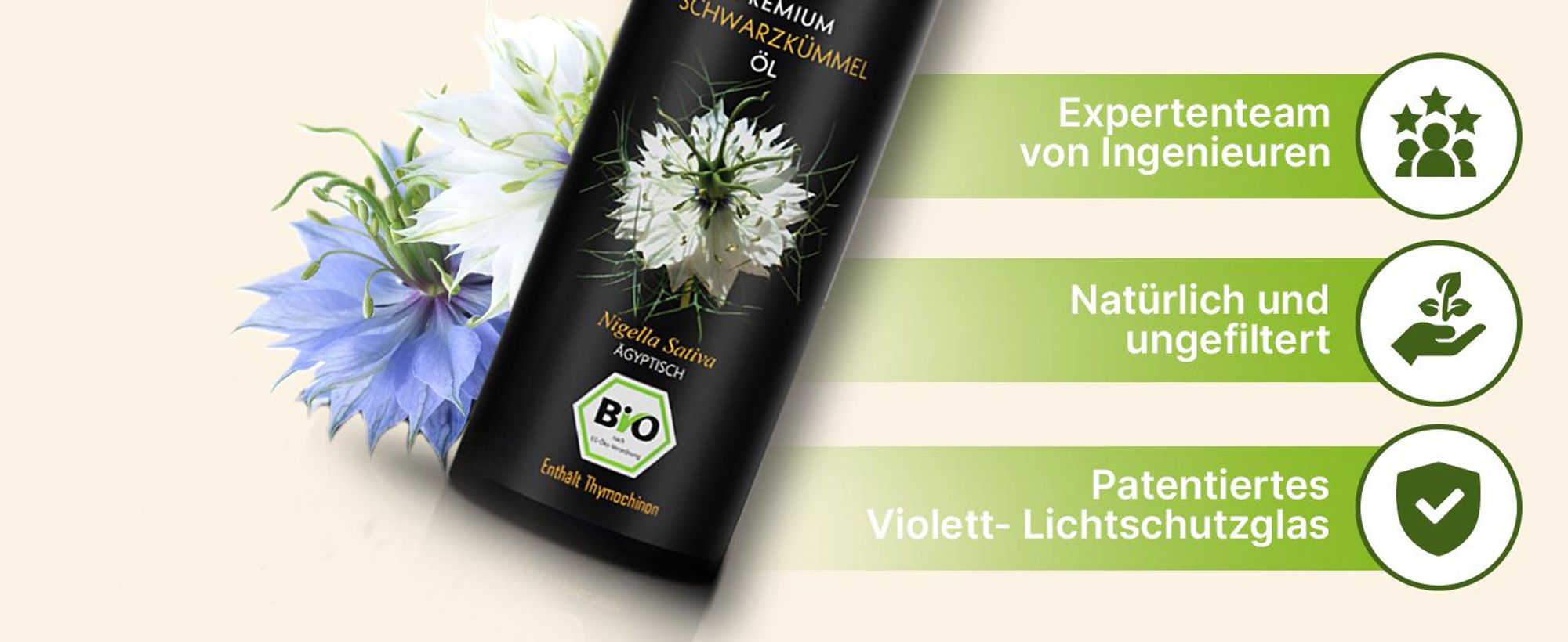 Schwarzkümmelöl ungefiltert 100ml – kaltgepresst – hoher Thymochinongehalt – labor & lichtgeschützt | BIOLAVIVA