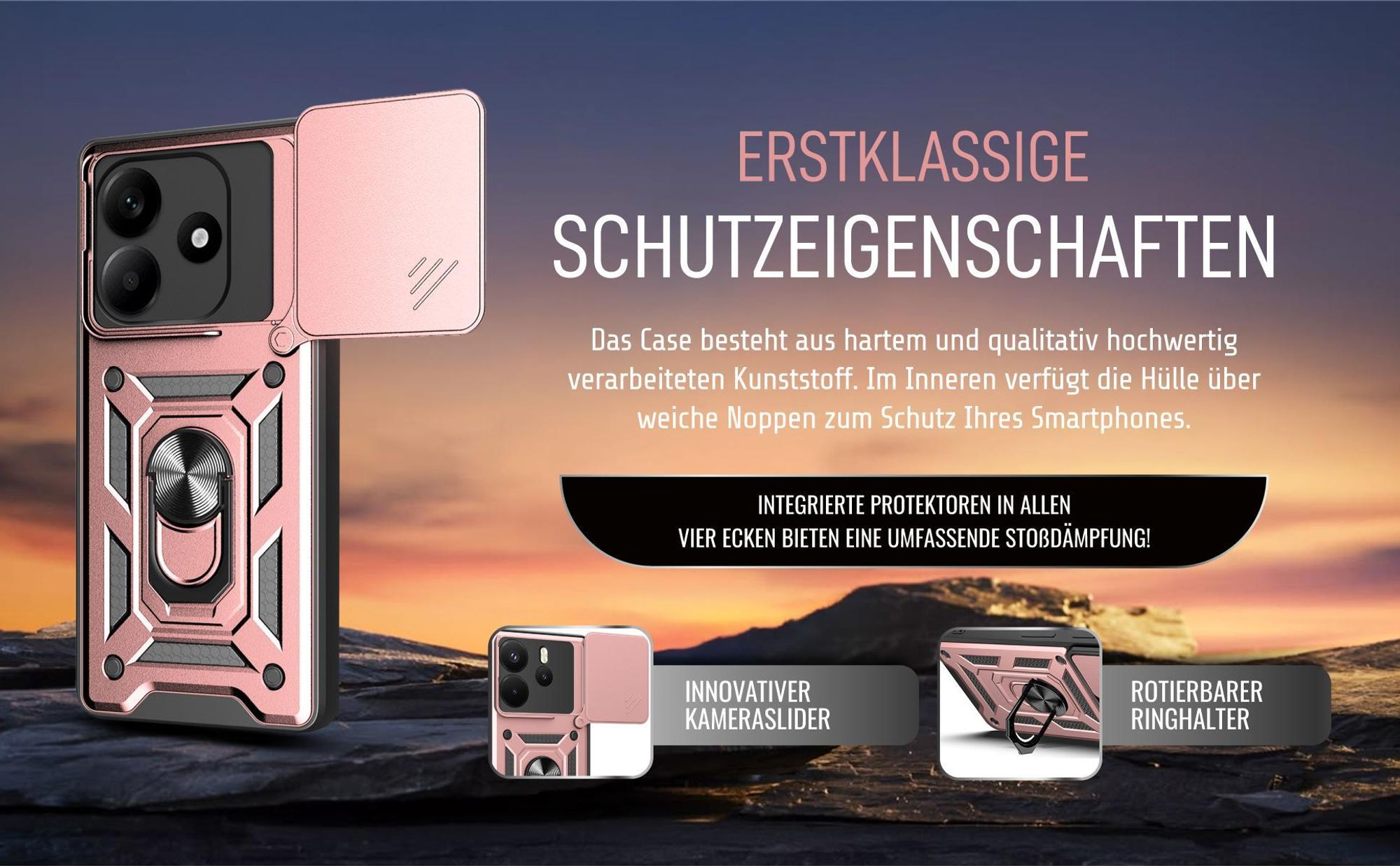 Handycase in Rosegold für Xiaomi Redmi Note 14 5G mit Ringhalter