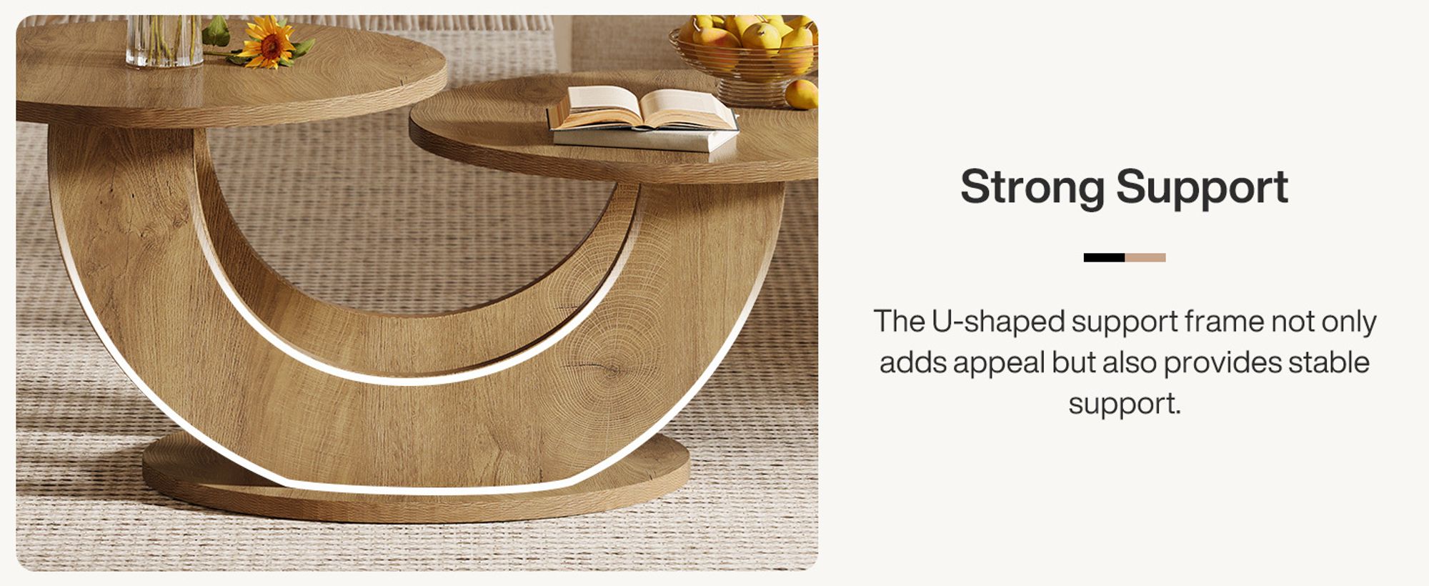 Tribesigns Runde Couchtisch, 2-Tier Couchtisch mit U-förmigen Rahmen, Moderne Akzent Mitte Tisch Sofa Beistelltisch für Wohnzimmer, Home Office, Natur