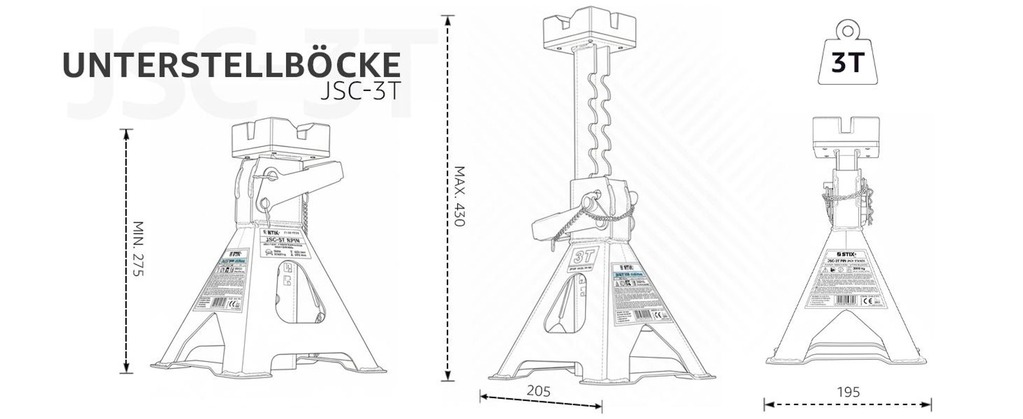unterstellbock 3t höhenverstellbar mit gummiauflage für auto reparatur