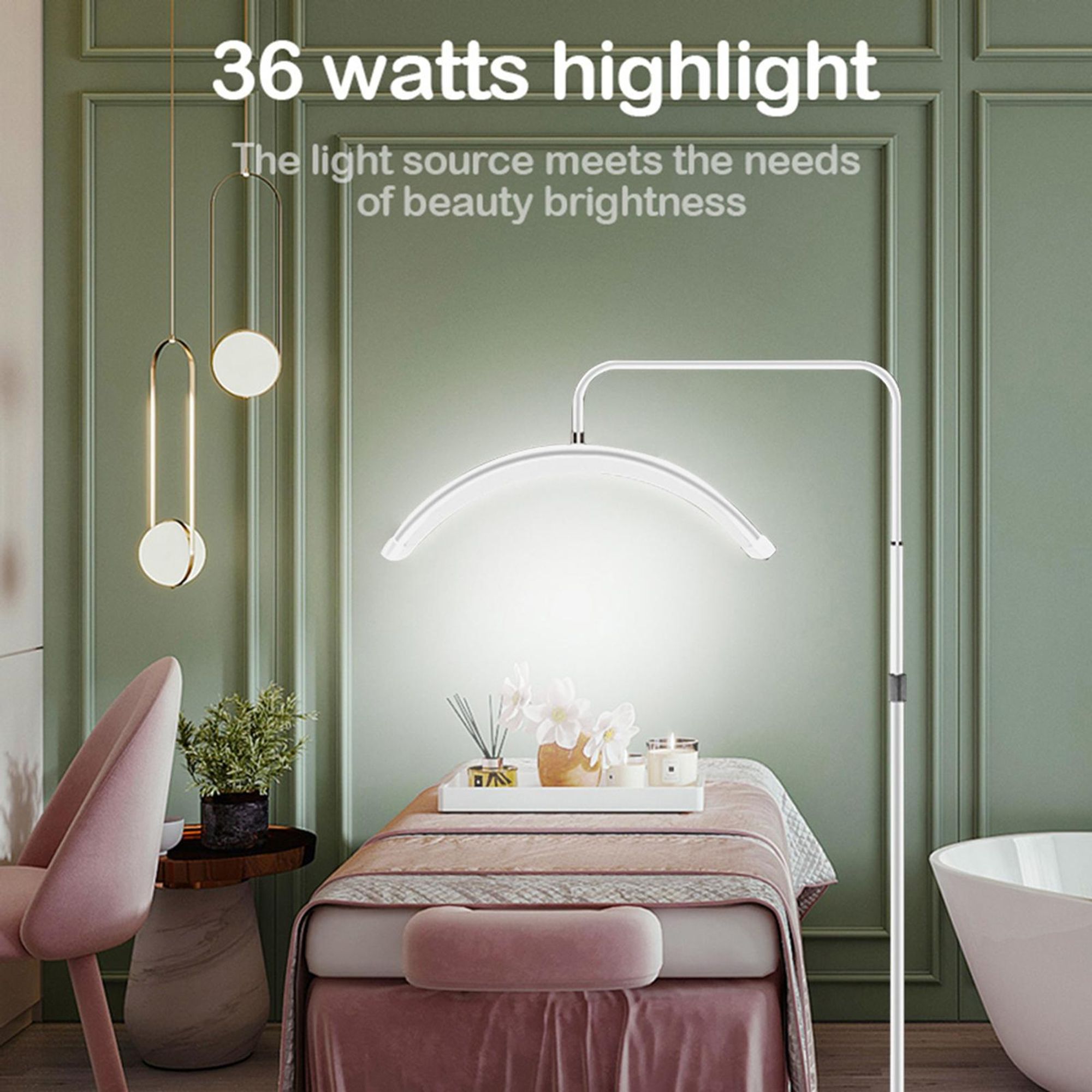 Andoer HD-M6X 36W Boden-LED-Videoleuchte Halbmondfoermiges Fuelllicht 3200K-5600K Dimmbar mit 180cm/ 70.9in Metalllichtstaender Telefonhalter Fernbedienung fuer Schoenheitssalon Make-up Live-Streaming Nachttischlicht
