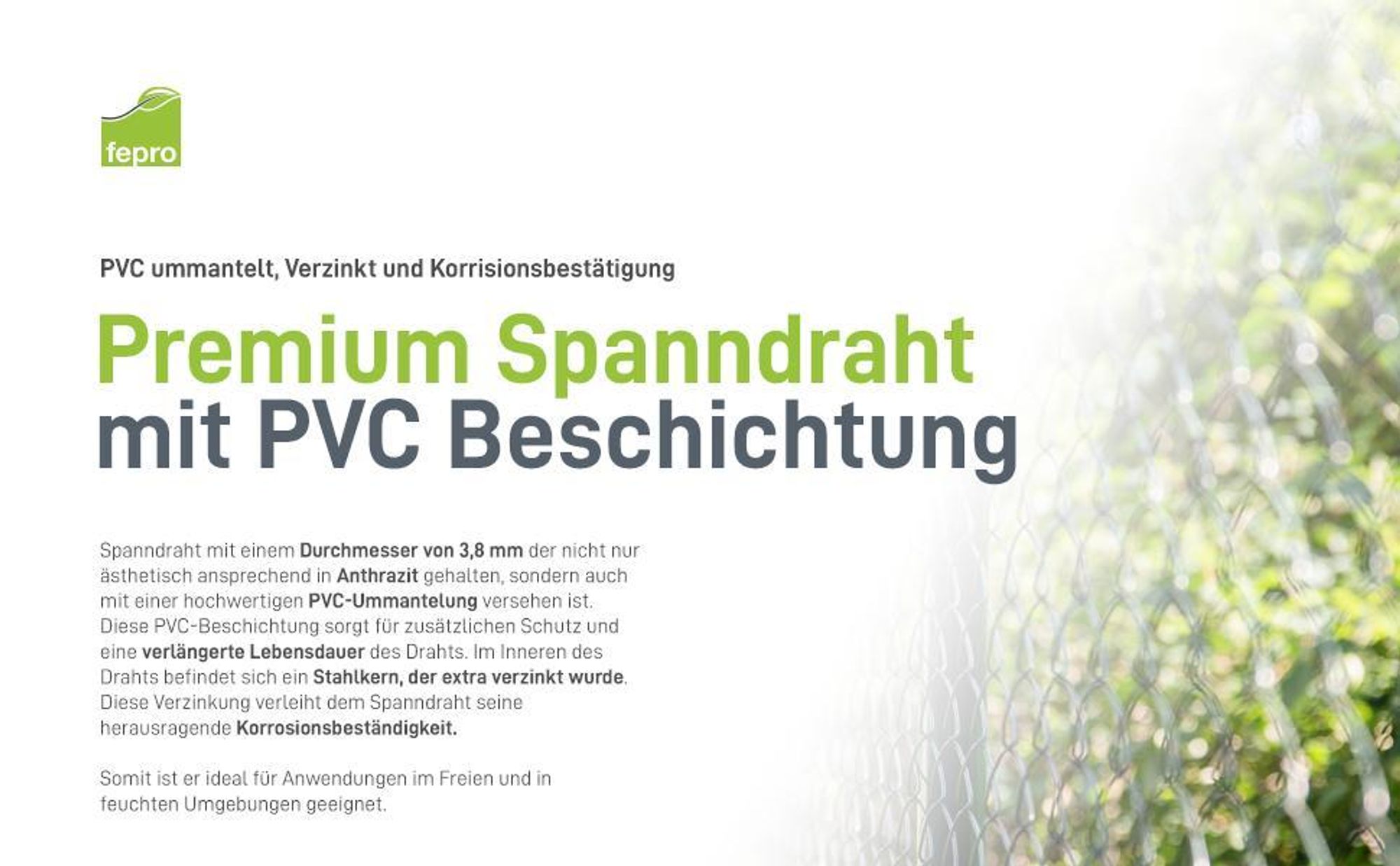 Fepro® Spanndraht, 88lfm - 3.8 mm, Pvc-beschichtet - anthrazit