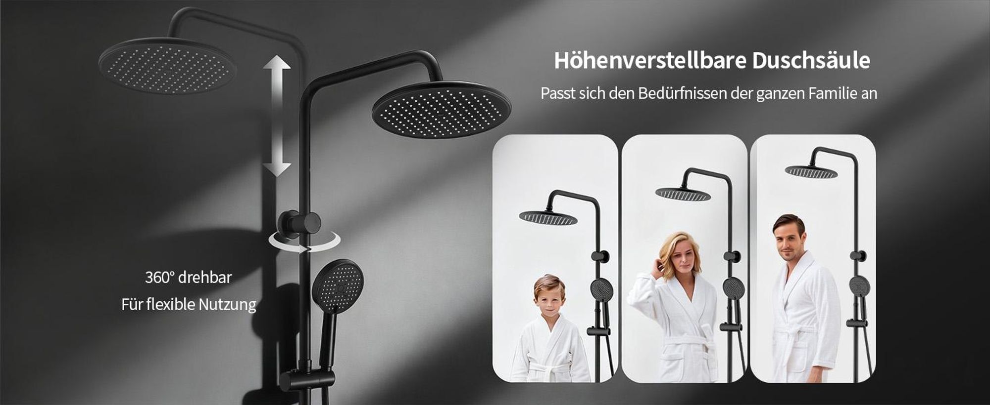 Homelody Duschsystem mit armatur, duscharmatur komplettset mit LED-Anzeige, regendusche mit 250MM kopfbrause und Handbrause, Schwarz