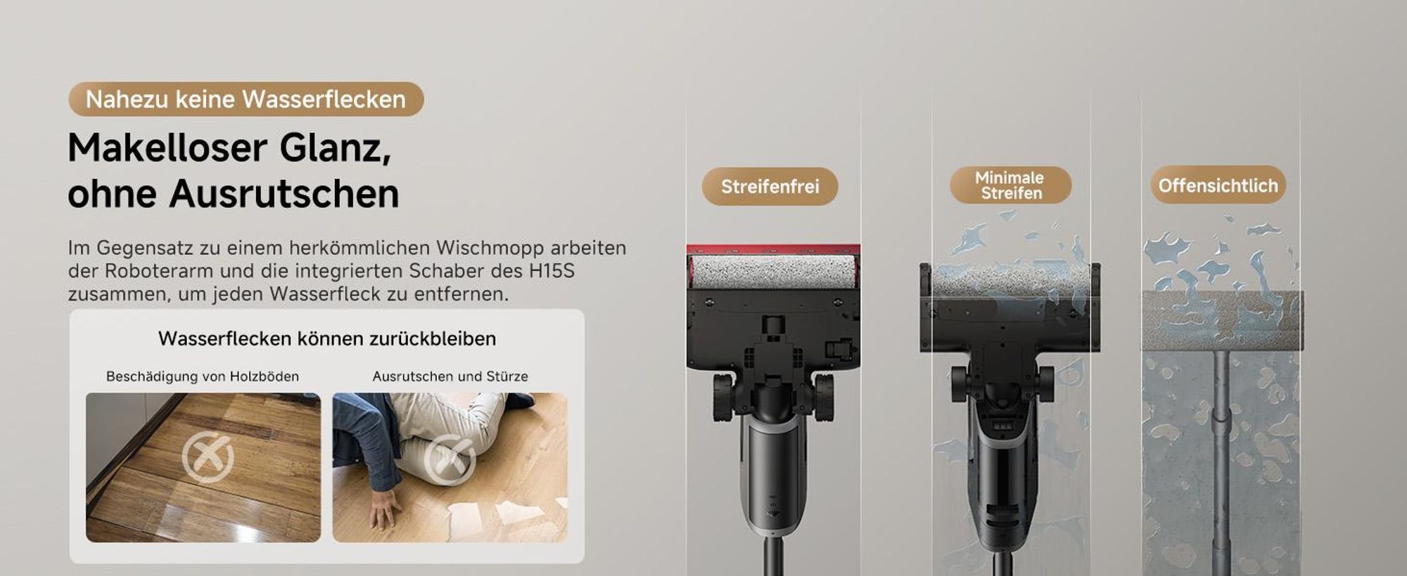 Dreame H15S Nass- und Trockensauger,3-fache Kantenreinigung,KI-Roboterarm,21000Pa Saugkraft,verhedderungsfrei,leise 90°C Trocknung,flaches 180°-Design