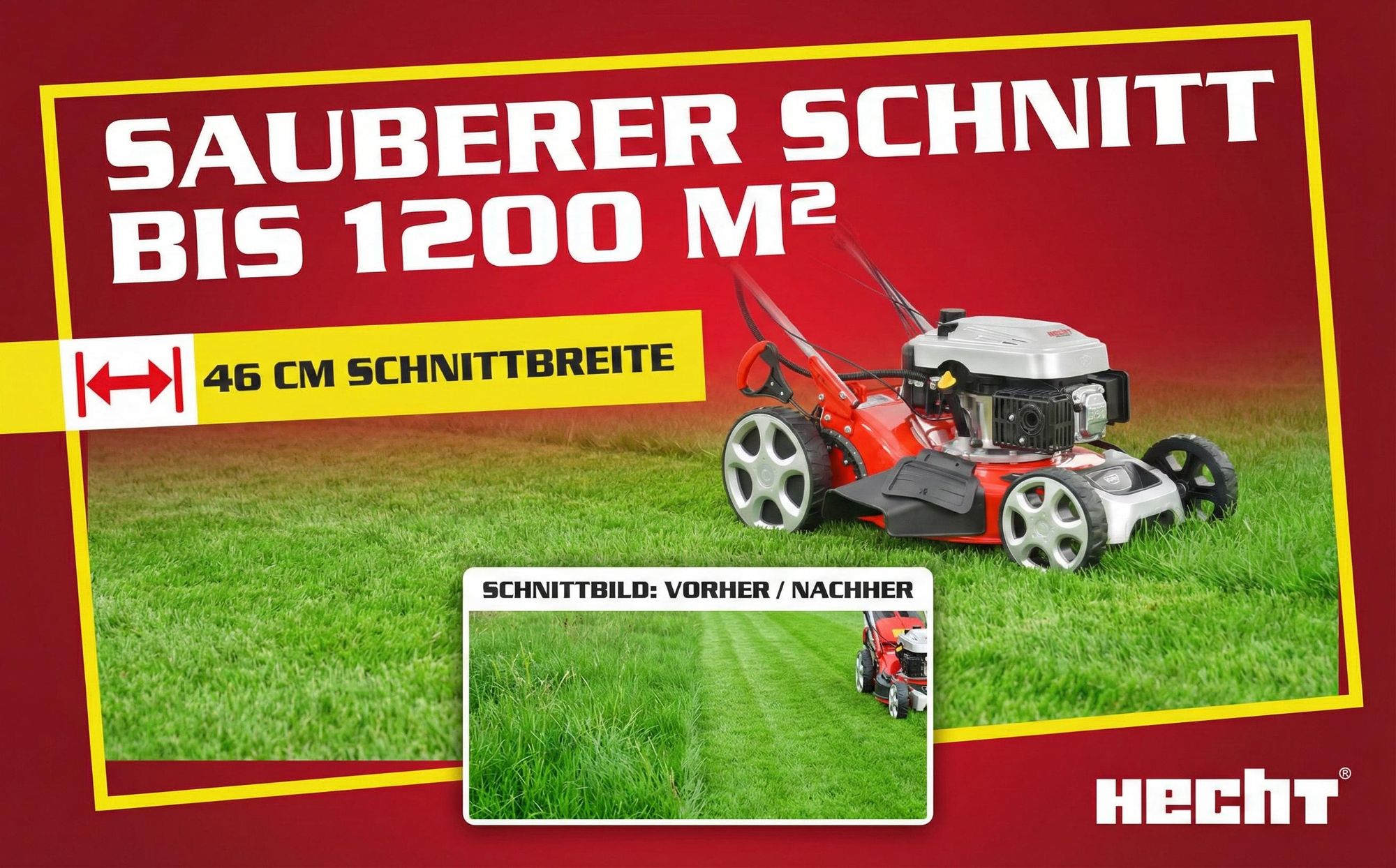 HECHT 5484 SXE Rasenmäher Benzin | mit Antrieb | Elektrostart | 46 cm Schnittbreite | 5 PS | 5in1 | 60L Fangkorb