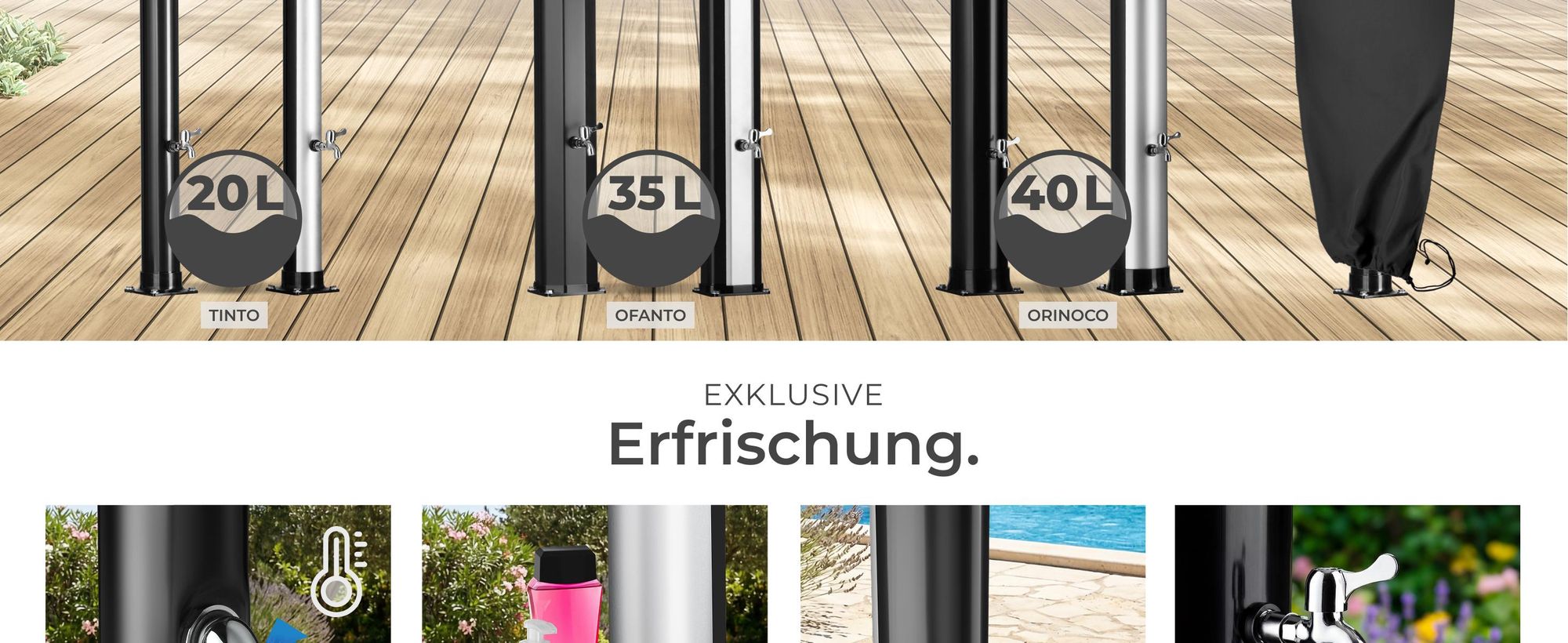 tectake® Solardusche Tinto 20 Liter, mit Seifenablage extra Wasserhahn, inklusive Schutzhülle