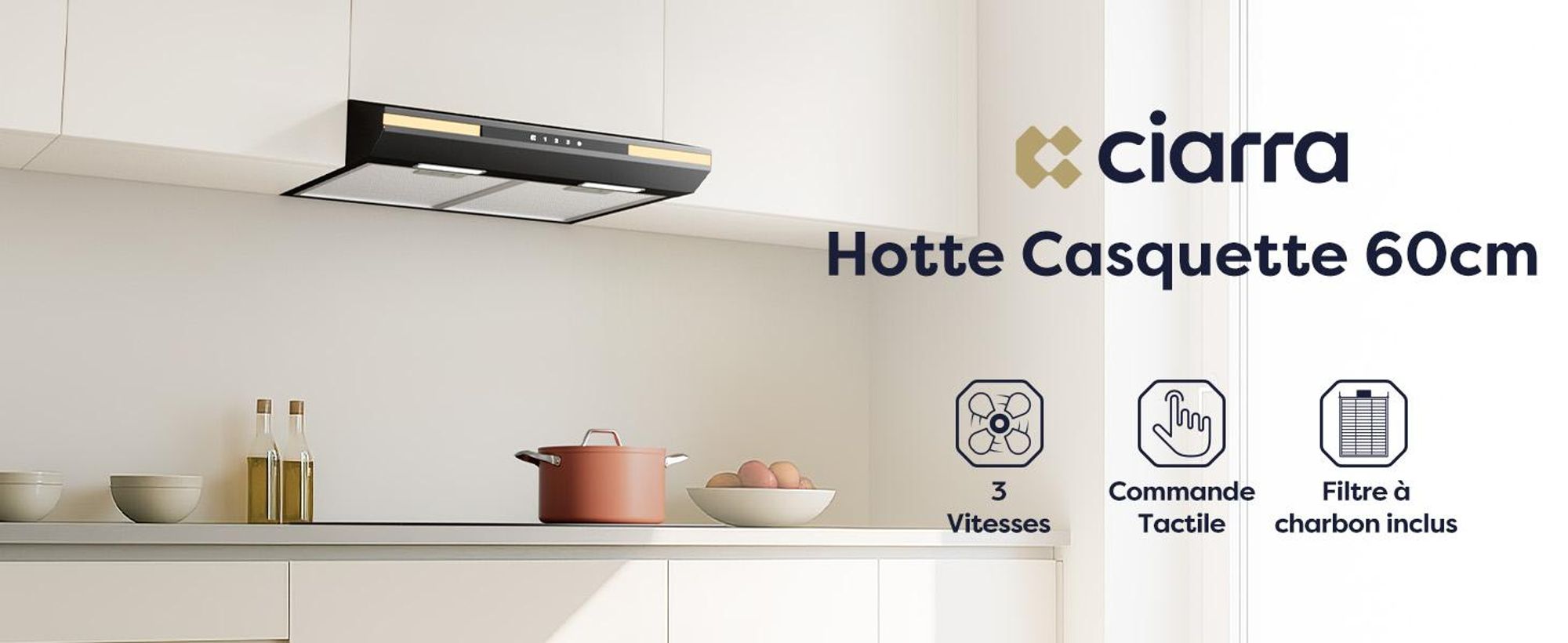 Hotte sous plan A+ 330 m³/h, 60cm Hotte aspirante encastrée, Touch-Control, DC-Motor Recyclage de l'air/reprise de l'air VM6921B