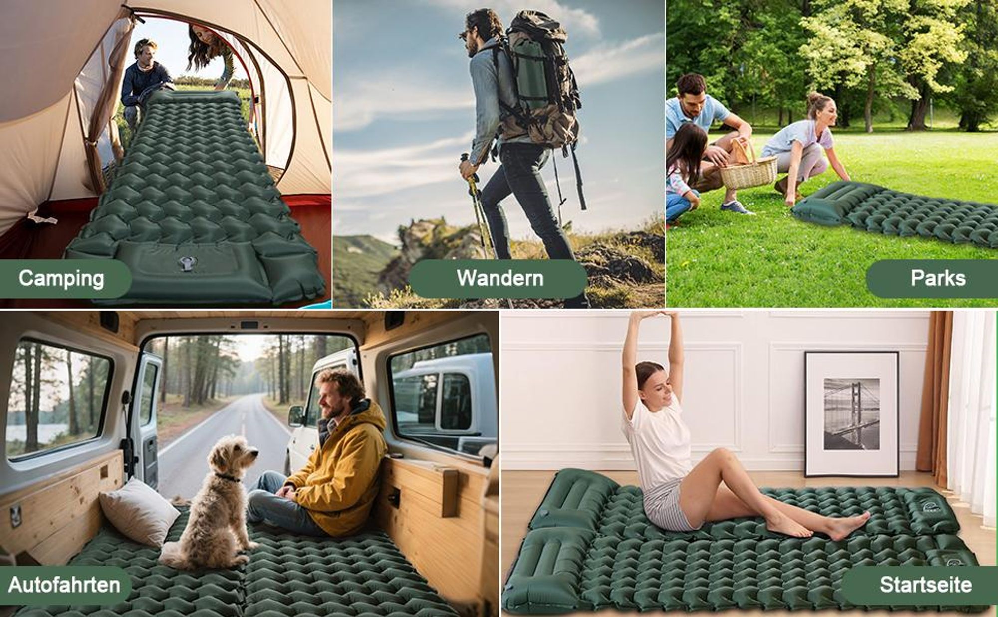 Camping Isomatte, Luftmatratze Selbstaufblasend, Schlafmatte mit Kissen & Fußpumpe, 2m Kompakte Leichte Schlafmatte für Camping Rucksackreisen Wandern