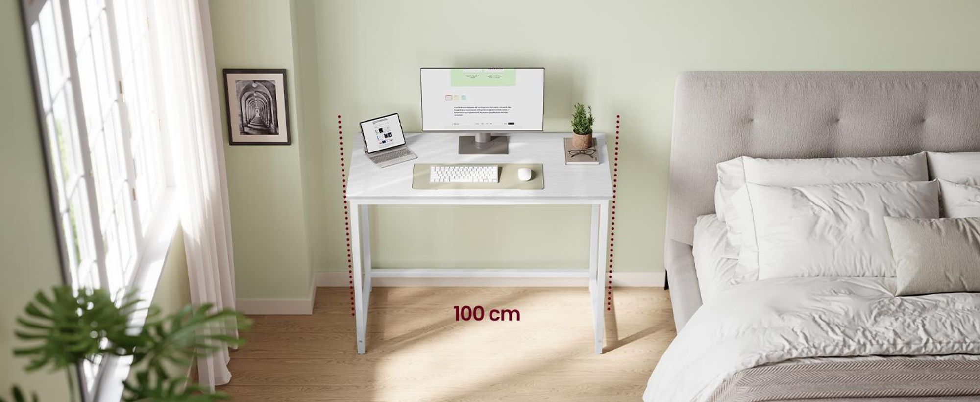 VASAGLE Schreibtisch Computertisch 100 x 50 x 75 cm schmaler Bürotisch weiß