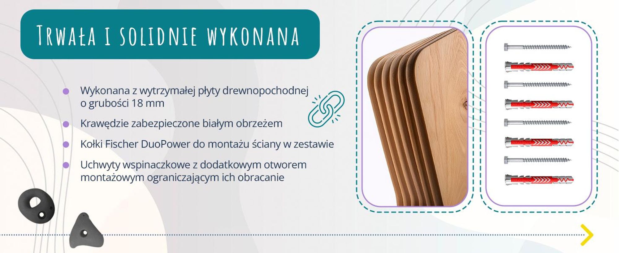 Create for you® – Ścianka Wspinaczkowa, 100x50 cm, 5 Szarych Chwytów kamieni, Domowa Wspinaczka, Sprzęt Fitness do Domu, Zabawa Ruchowa dla Dzieci