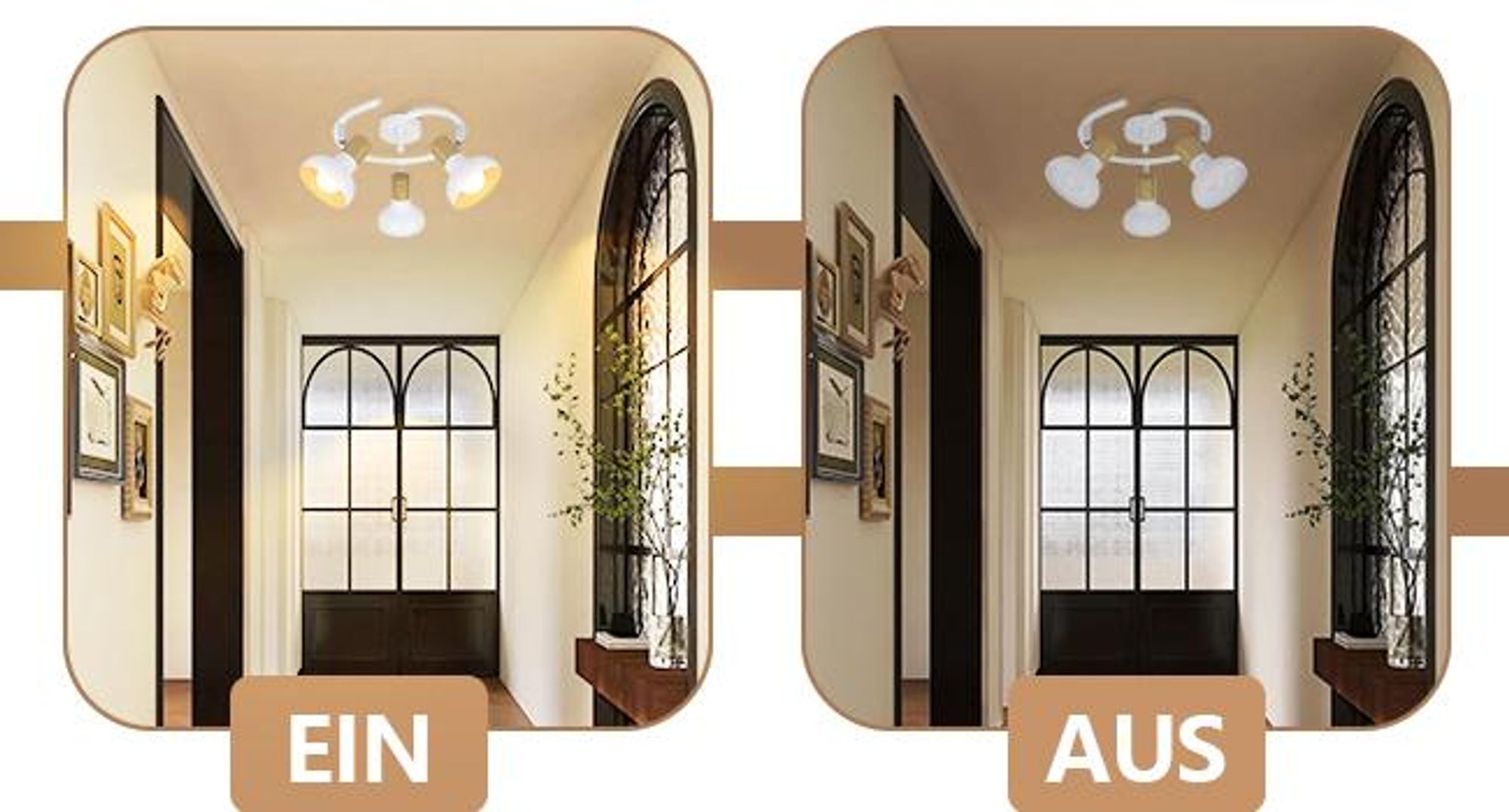 ZMH Reflektor Sufitowy Vintage Lampa Sufitowa Przedpokój Lampa Sufitowa Przemysłowa 3 Płomienna Okrągła Lampa Korytarzowa Wewnętrzna 350°Obrotowa Biała E14 Bez żarówek