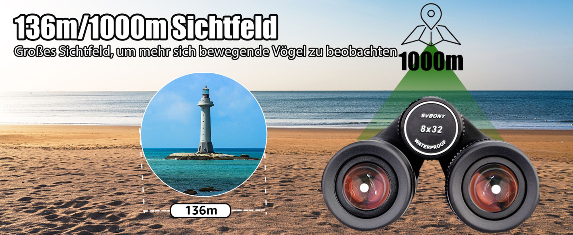 Svbony SV202 Fernglas, 8x32 Fernglas Klein, ED Glas BAK4 Prisma Wasserdicht Weites Sichtfeld Fernglas Teleskop für Erwachsene, Vogelbeobachtung, Jagd