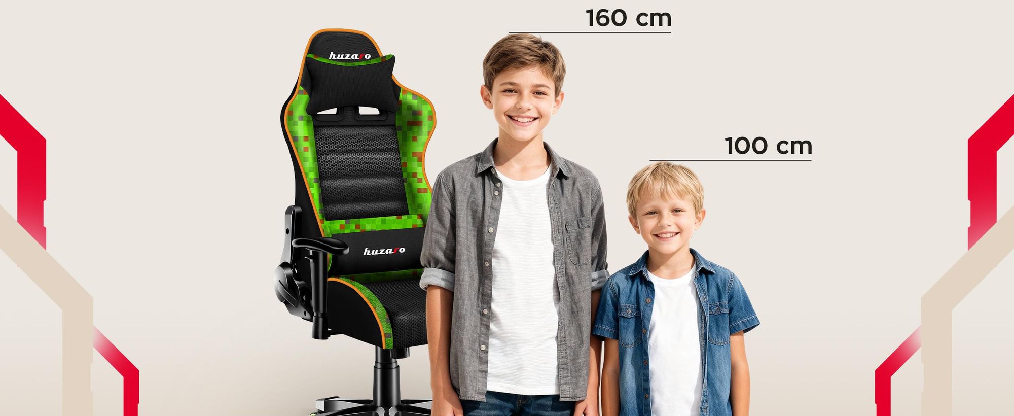 Huzaro Kinder Schreibtischstuhl Ranger 6.0 Gaming Stuhl Racing Sessel Bürostuhl Drehstuhl Gamer bis 130 kg mesh Pixel