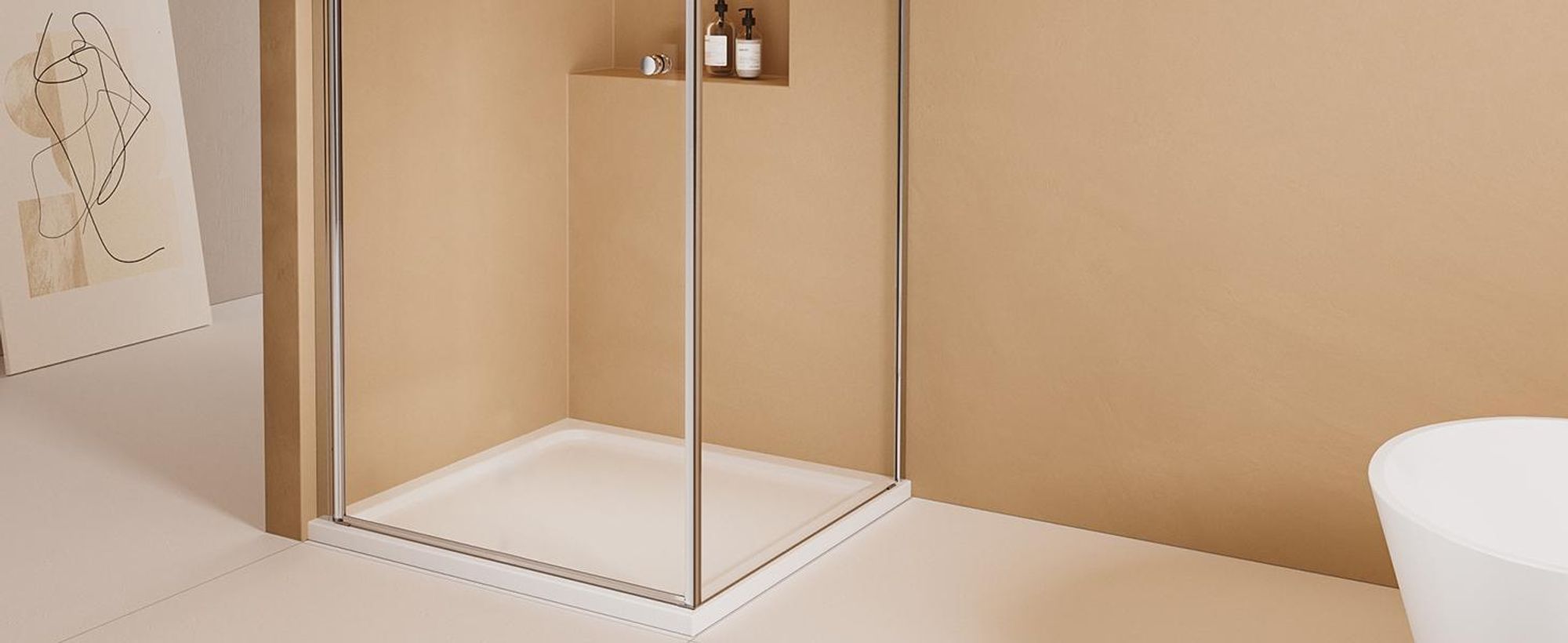 EMKE Duschkabine 90x90cm Höhe.185cm Eckdusche Drehtür mit Seitenwand, 6mm ESG Sicherheitsglas, Hebe-Senk-Funktion, Nano-Beschichtung, Chrom-Optik