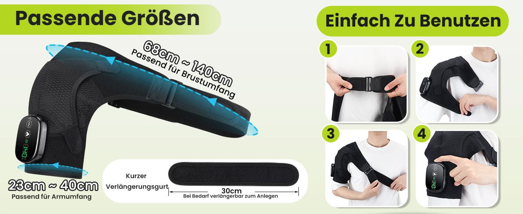 Schulterbandage,Kabellose Beheizte Schultermassageauflage,Schulterbandage Mit 3-Stufiger Wärme- Und Vibrationsfunktion,Touchscreen-Steuerung,5000mAh