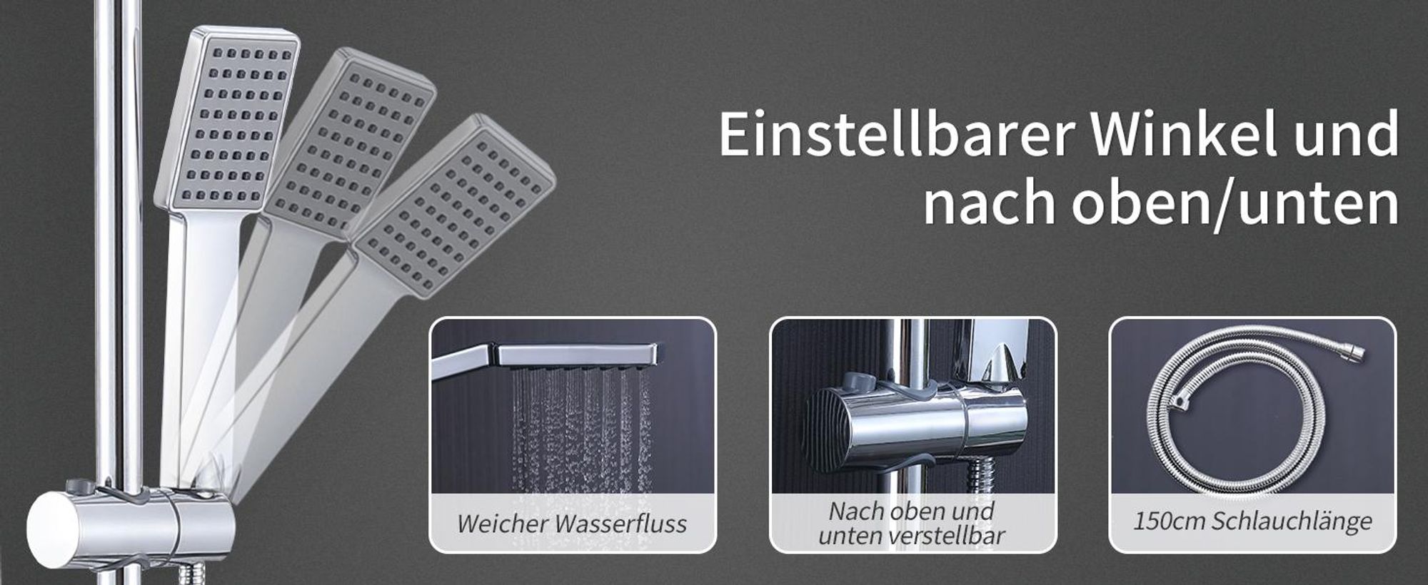 Duschsystem mit Thermostat HOMELIVE Duscharmatur Chrom Duschset Regendusche Rainshower Dusche inkl. Verstellbar Handbrause Regenbrause Duschstange
