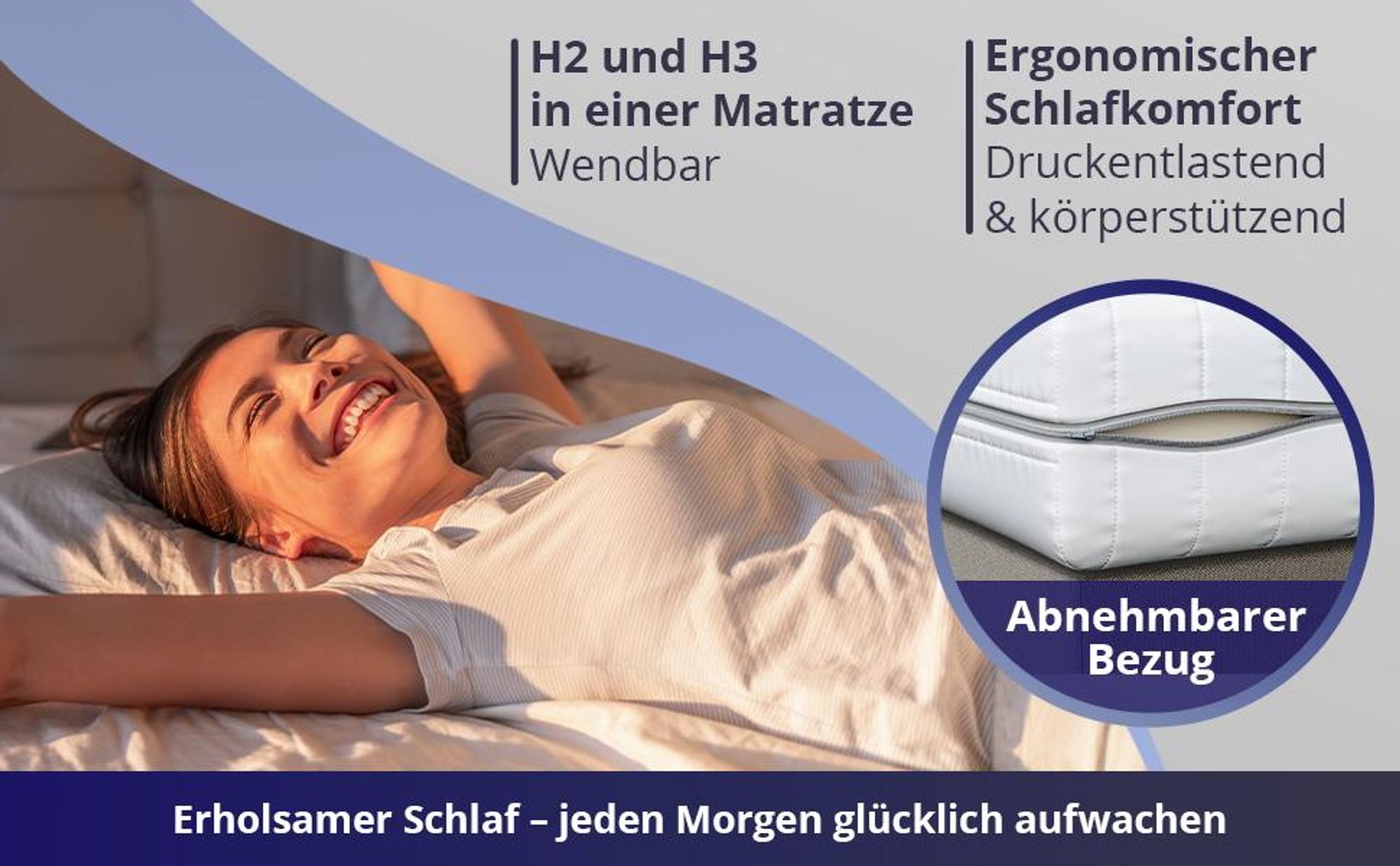 Kaltschaummatratze 140 x 190 cm - 19 cm Höhe, 7-Zonen, Härtegrad H2/H3, ergonomisch und allergikerfreundlich, waschbarer Bezug
