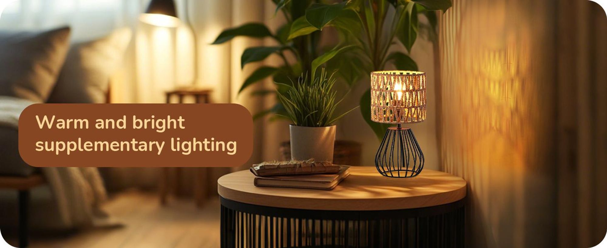 EDISHINE Tischlampe Wohnzimmer, Nachttischlampe Vintage inkl. 4W LED-Leuchtmittel, für Schlafzimmer, 29 cm, Schwarz