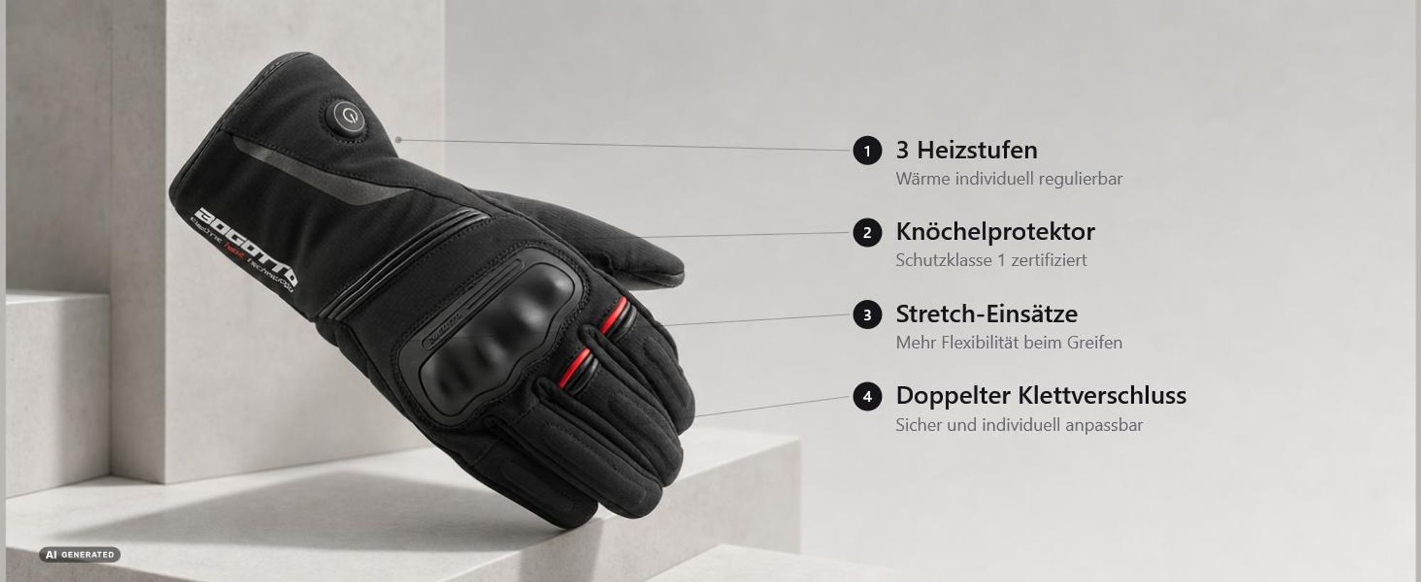 Bogotto Celsius Heat beheizbare Motorrad Handschuhe, schwarz, XL