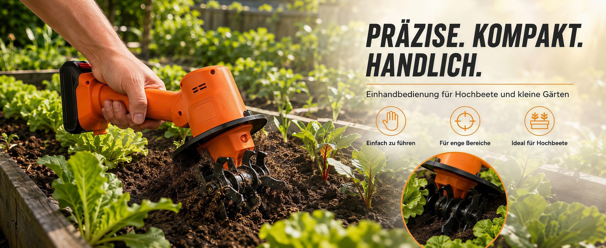 2-in-1 Akku-Bodenfräse, 100mm, elektrische Gartenfräse Mit 2 Stangen, 235 U/min, batteriebetriebener Rototiller für Gartenarbeit, 2 Akku und Ladegerät