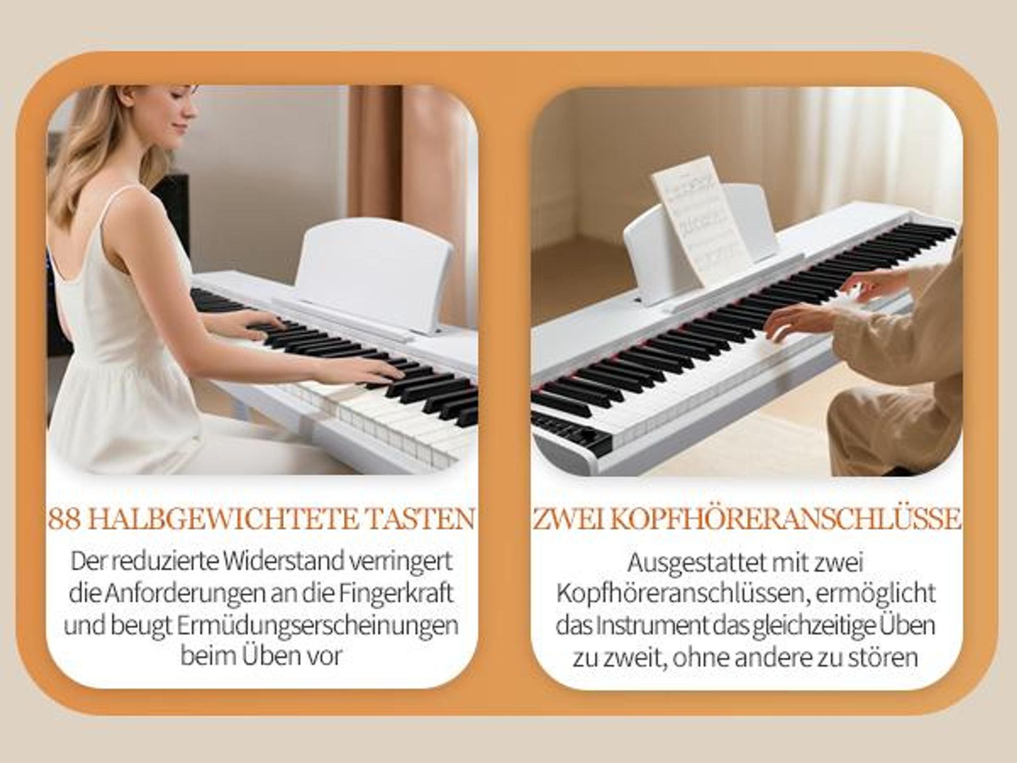 FCH 88-Tasten E-Piano halbgewichtete Tasten, Digital Keyboard mit Dual-Bluetooth, Aufnahmefunktion, Transponierung & Dual-Keyboard-Funktion,Weiß