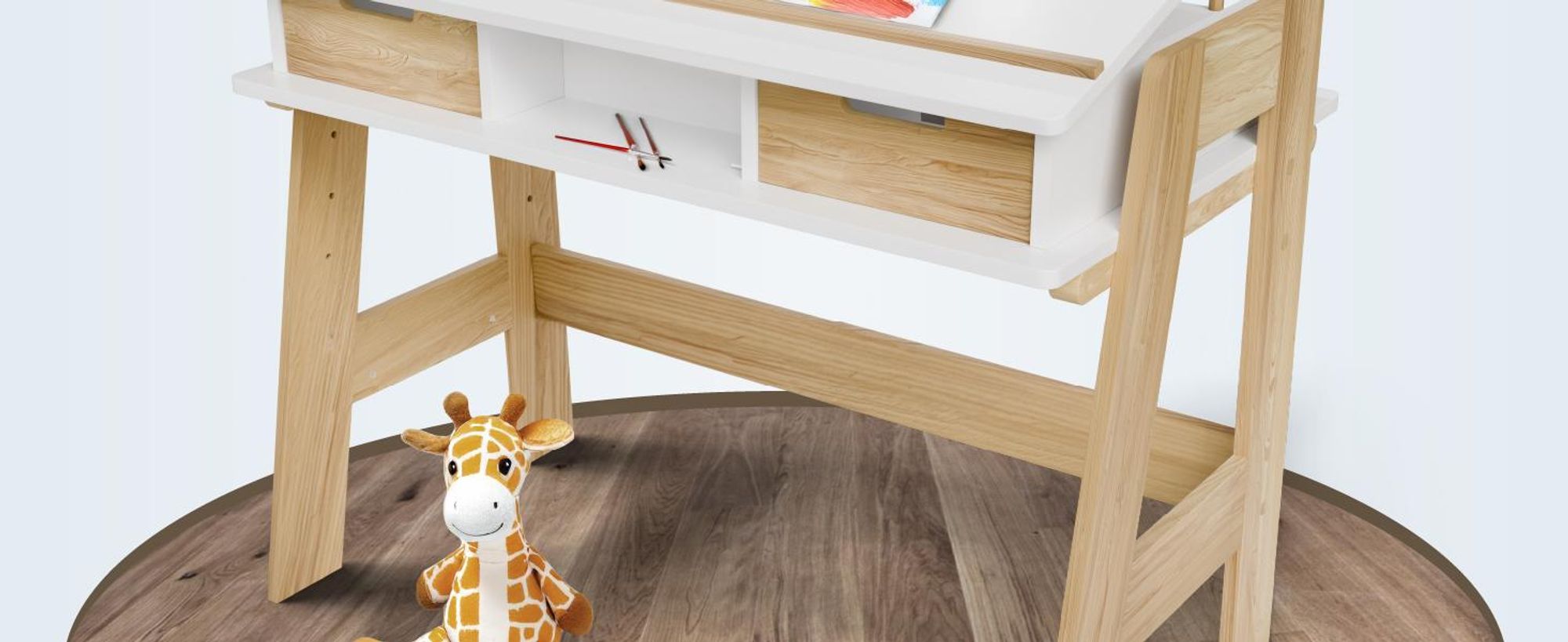 Juskys Kinder Schreibtisch Fietje Plus - Neigungs- & höhenverstellbarer Lerntisch - 2 Schubladen
