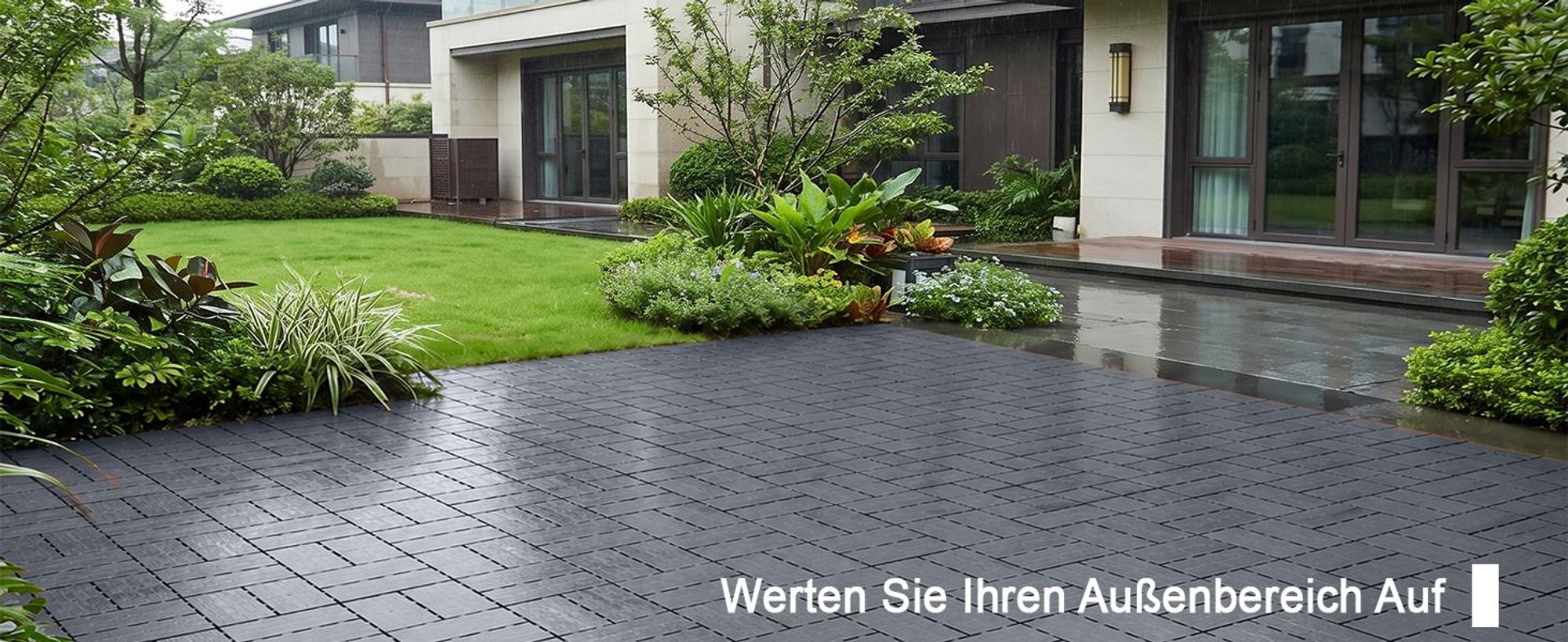 44 Stück Terrassenfliesen aus Kunststoff 30x30x2 cm, ca. 4 m², Klickfliesen mit Flechtmuster, wetterfest & rutschfest, für Balkon & Terrasse, Grau