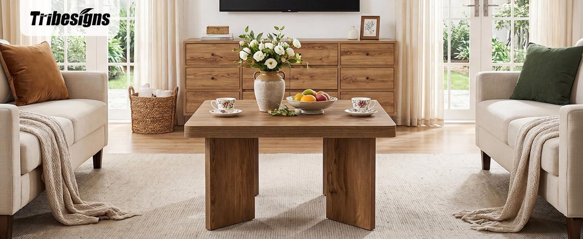 Tribesigns Couchtisch aus Holz 80 cm, im Landhausstil mit dicker Tischplatte und stabilen Beinen für Wohnzimmer, Schlafzimmer, Balkon und kleine Räume