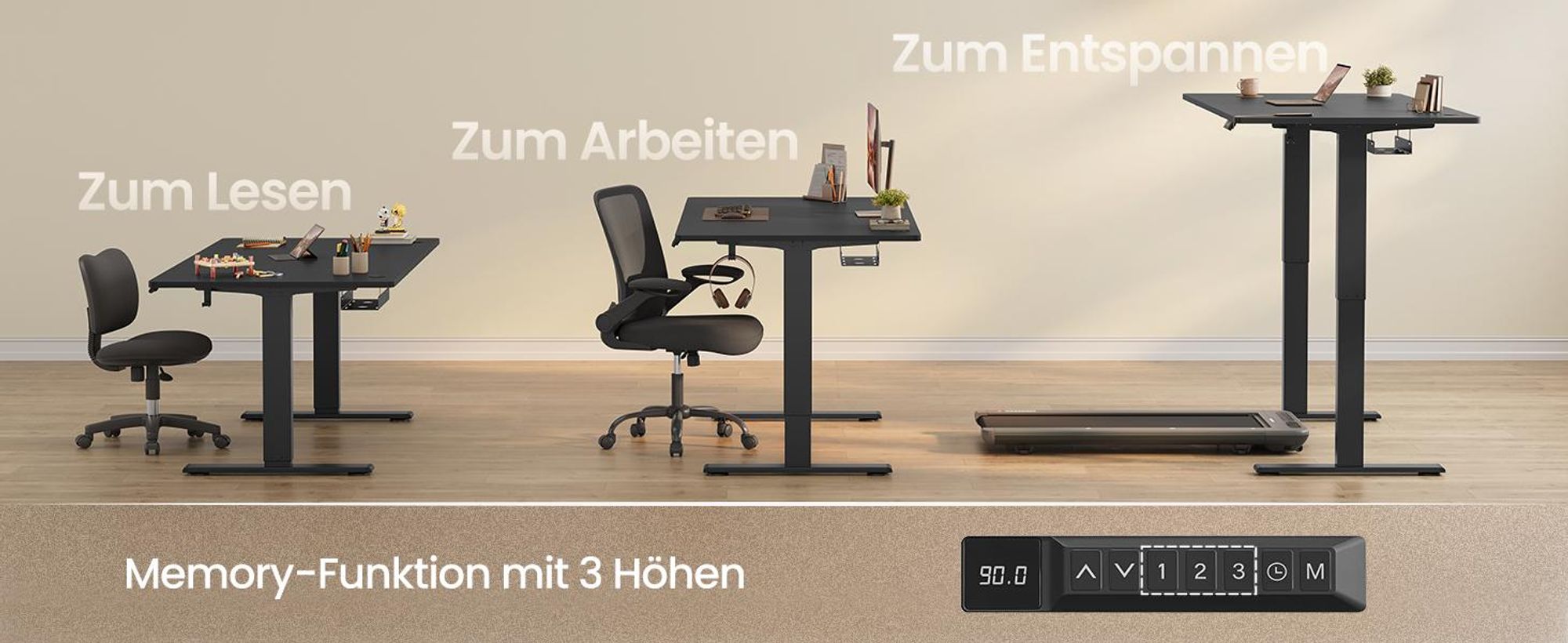 VASAGLE Höhenverstellbarer Schreibtisch, 160 cm, USB-C-Anschluss, Ablage für Steckdosenleiste, Erinnerung bei langem Sitzen, 3 Speichertasten