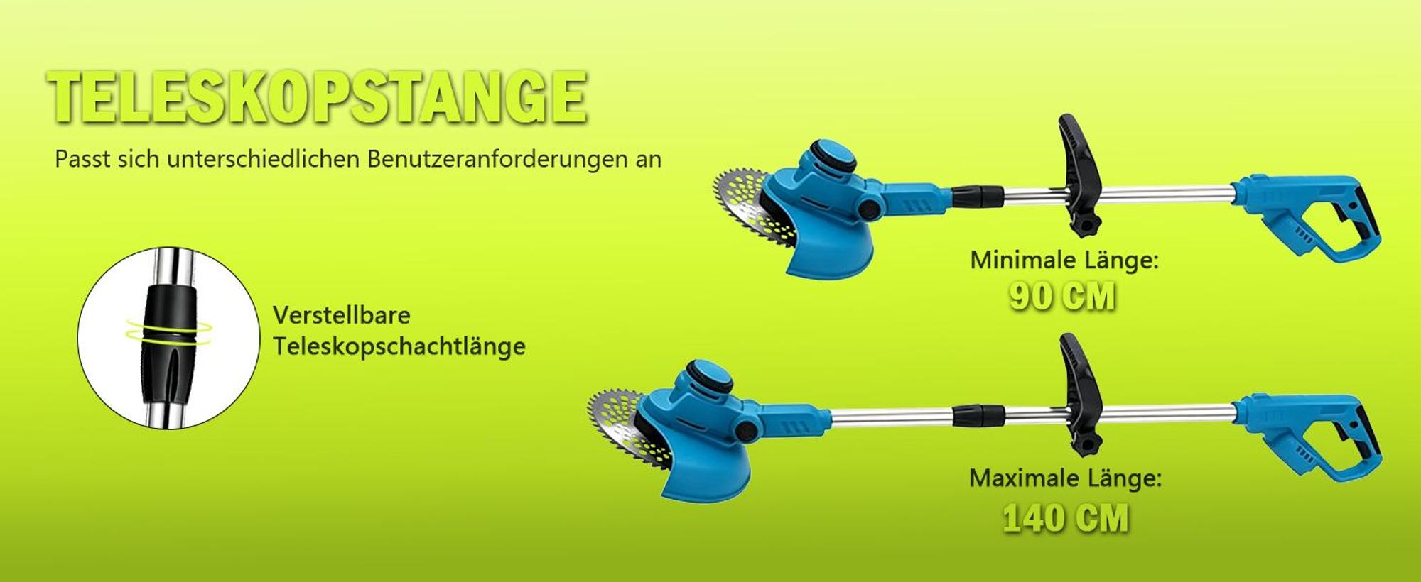 Akku Rasentrimmer 750W mit 2× 4000mAh Akkus 21V, 4 in 1 Bürstenloser Motor Rasentrimmer mit Unkrautbürste, Freischneider mit Messer und Ladegerät