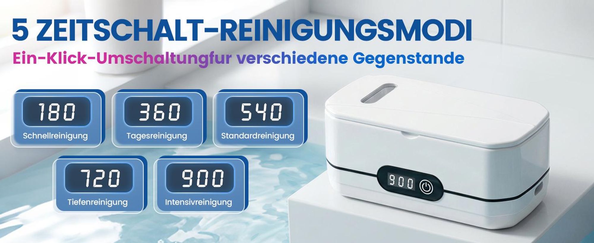 Ultraschallreiniger, Ultraschallreinigungsgerät, 45000Hz Ultrasonic Cleaner, 400ML Ultraschallgerät mit 4 UV-Licht & 5 Modes
