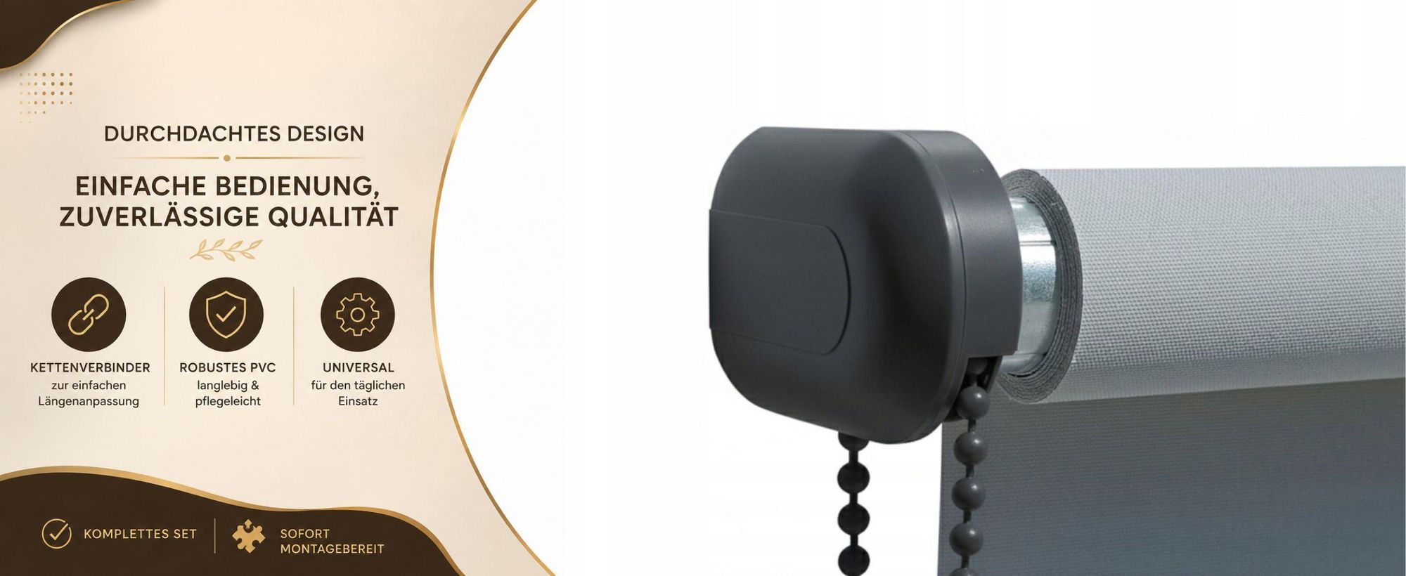 Rollomechanismus Ø25 mm Weiß mit 2 m Kette für Seitenzugrollo