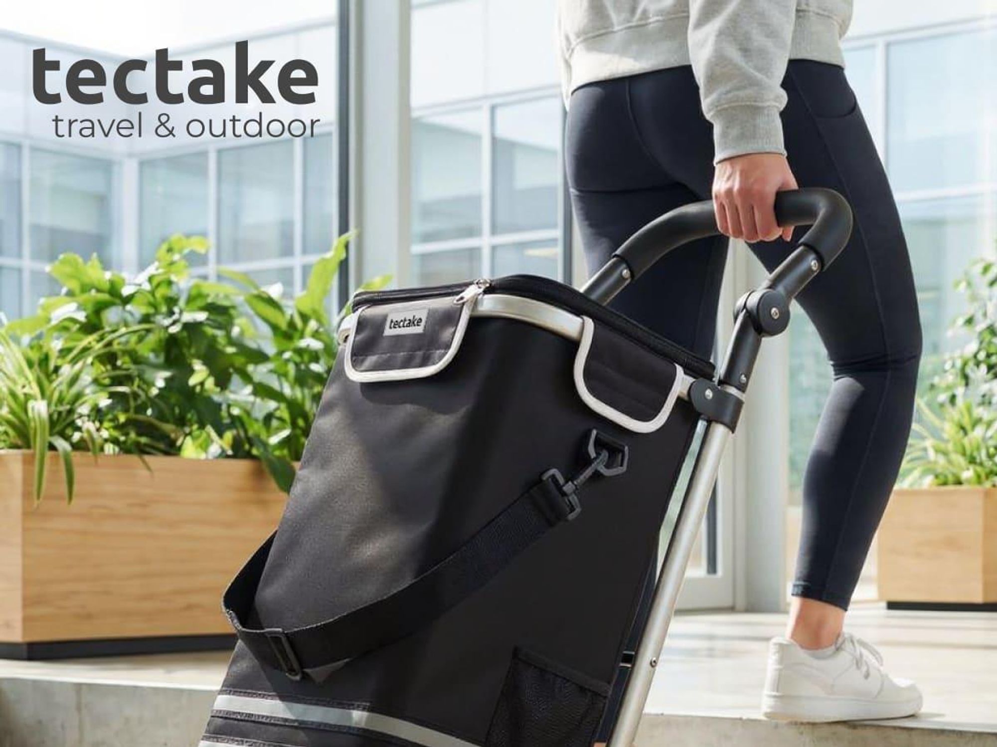 tectake Einkaufstrolley 3-in-1 klappbar mit Kühltasche Trolley Umhängetasche Sackkarre 56 l Aluminiumgestell Profilräder großer Stauraum,