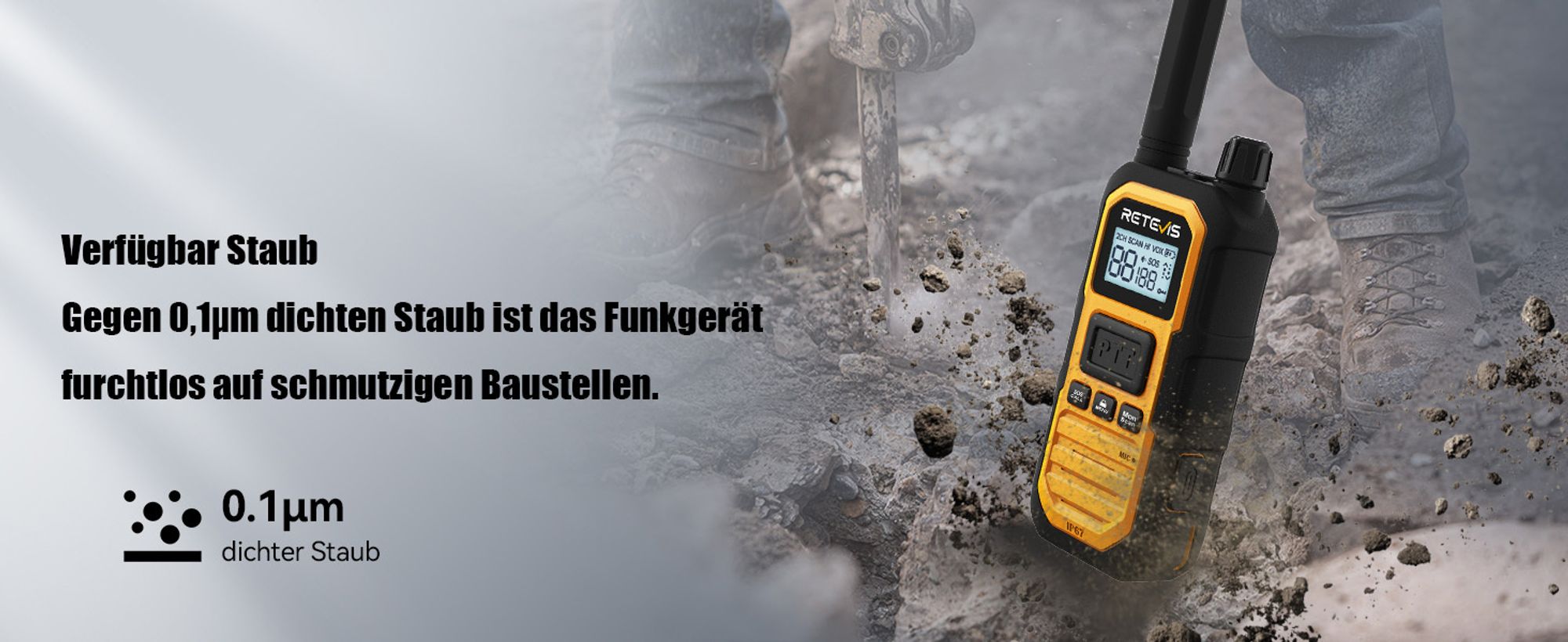Retevis RB648 Plus Funkgeräte, Wasserdlich IP67, Walkie Talkies, Großer Reichweite, Robustes, Langlebiges, Gruppenruf, 2000mAh, Typ C, für Baustellen