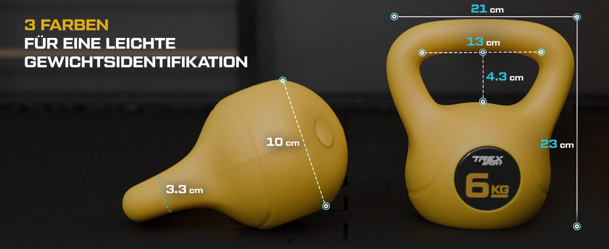 TREX SPORT Kettlebell 6 kg Kugelhantel Schwunghantel TX-006CKB | Kugelgewicht, Fitness & Krafttraining | rutschfester Griff, bodenschonend
