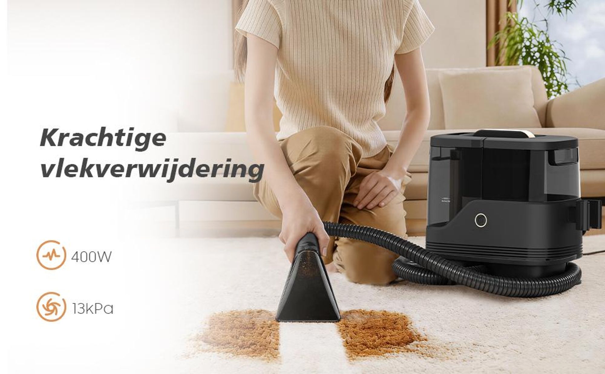 Tapijtreiniger en bekledingsreiniger – 400W natstofzuiger met 13 kPa zuigkracht, draagbaar voor bank, tapijt en auto
