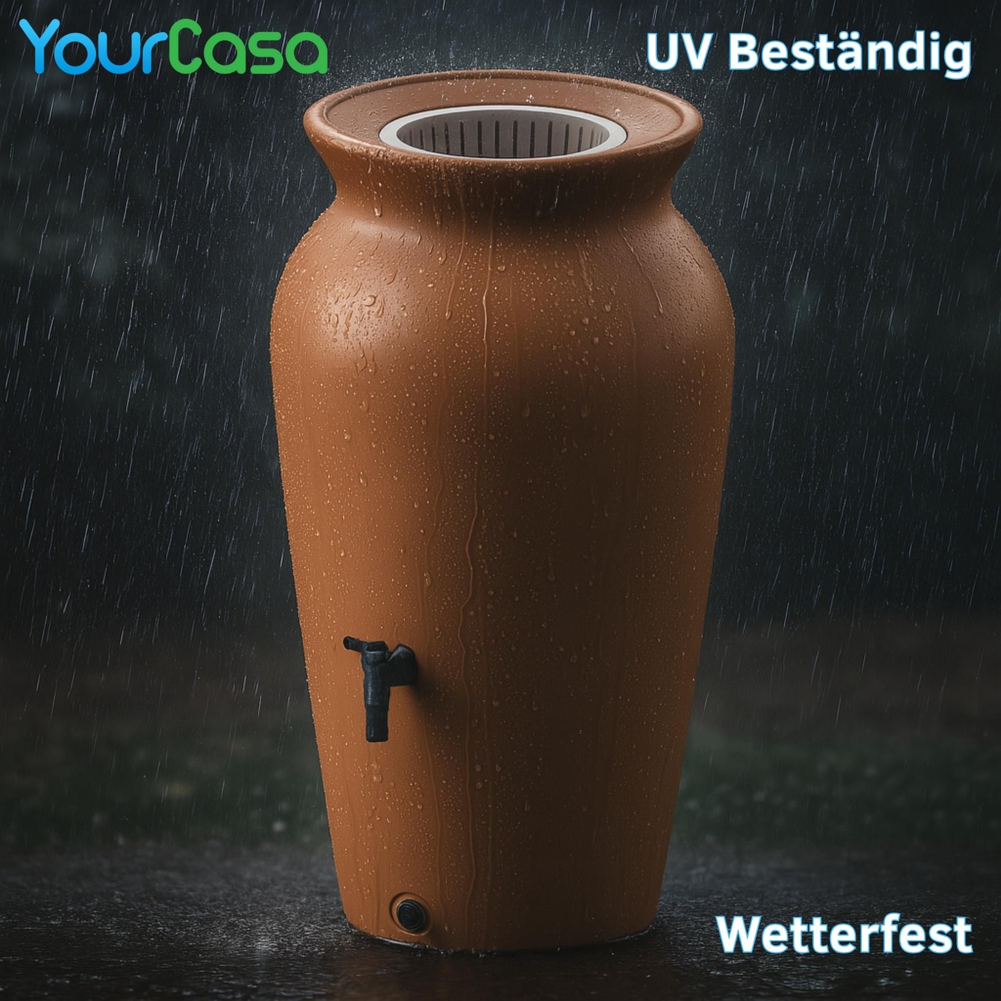 YourCasa Regentonne 120-230 Liter [DropCatcher] mit Filterkorb & Wasserhahn - Regenfass Frostsicher Kunststoff - Regenwassertonne (Grau, 120L)